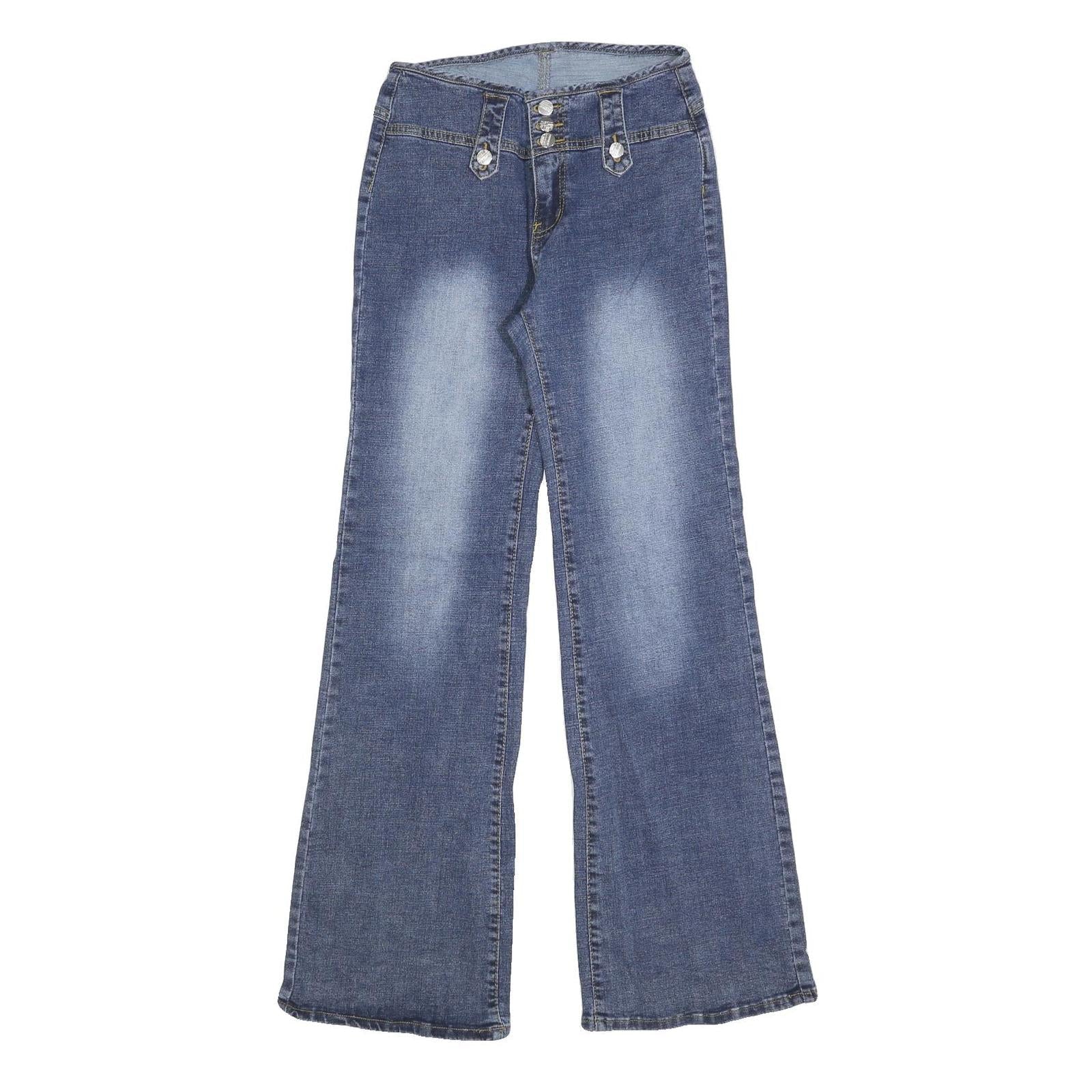 Womens Blue Regular Fit Flared Denim Jeans Cotton Blend W26 L32 Stylish Buttons Refurbished - N/A refurbished available on Cerqular