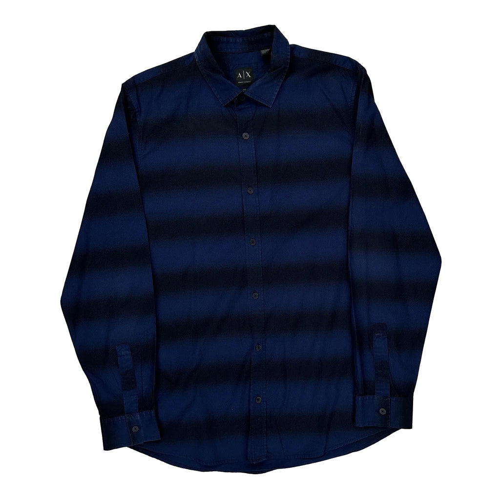 Armani Exchange Striped Shirt - Large Blue Cotton Refurbished - Thrifted (note: this is a term often used to describe second- refurbished available on Cerqular