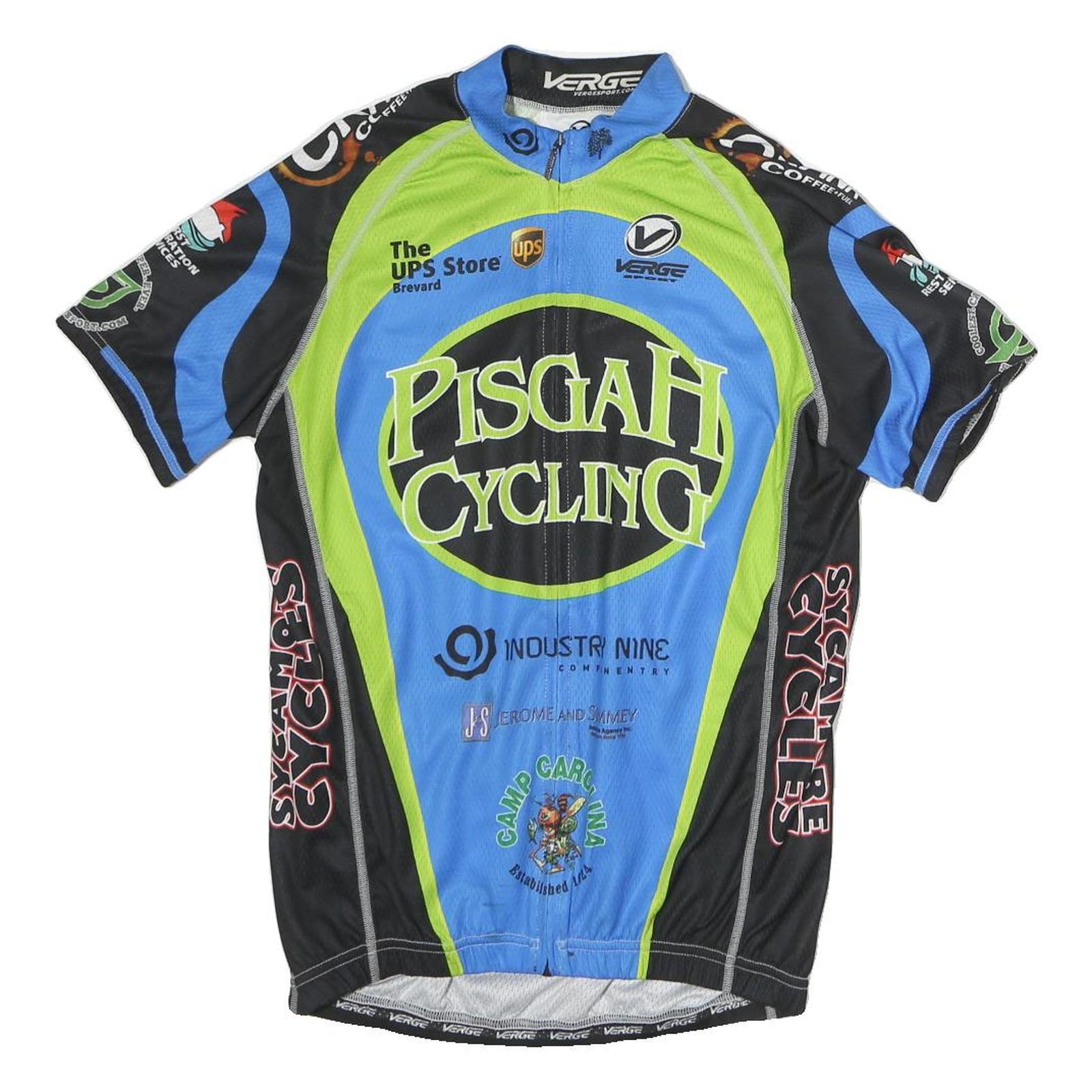 VERGE Mens Blue & Green Pisgah Cycling Graphic T-Shirt M Short Sleeve Zip Neck Refurbished - N/A refurbished available on Cerqular