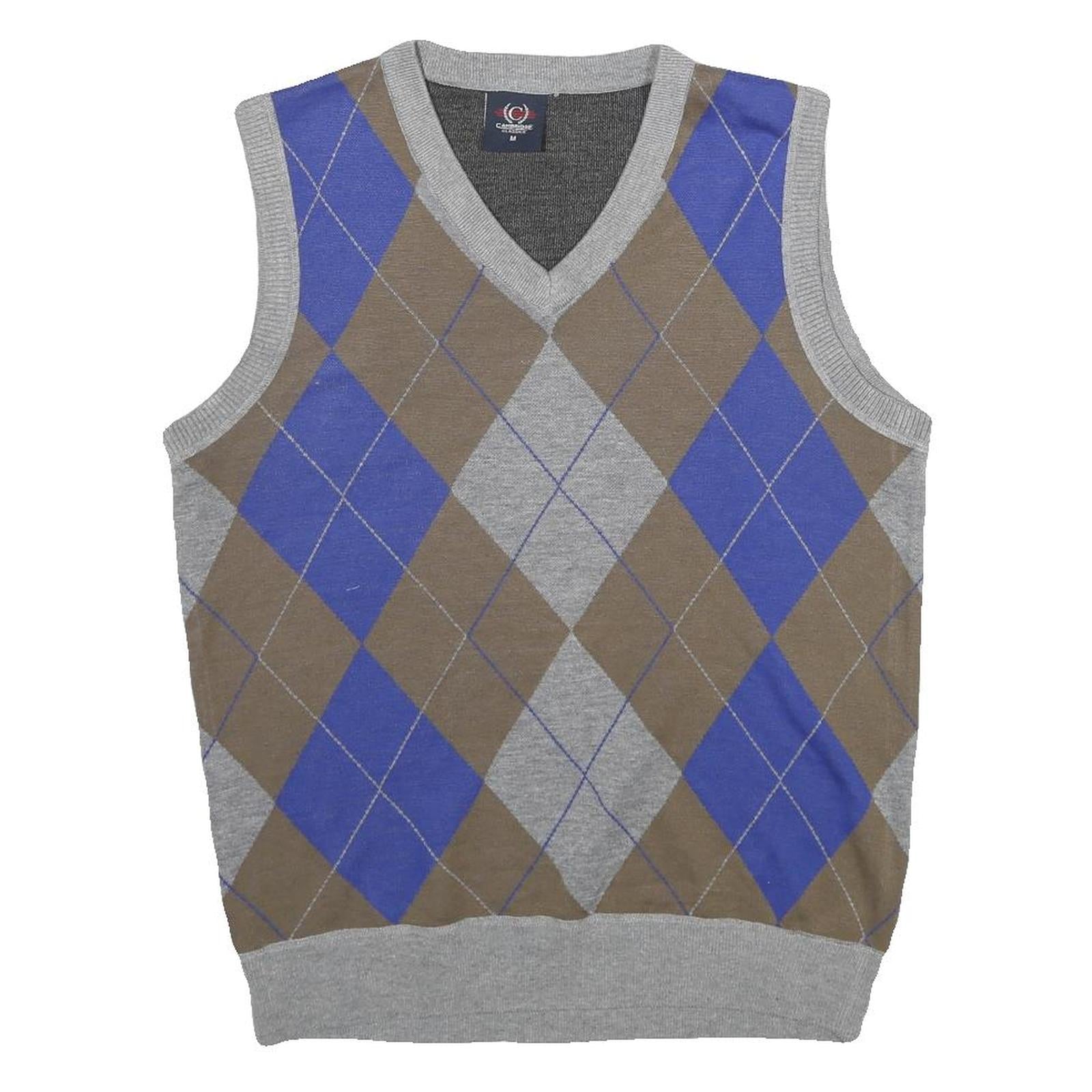 CAMBRIDGE CLASSICS Mens Grey & Brown Argyle V-Neck Patterned Basic Knit M Jumper Refurbished - N/A refurbished available on Cerqular