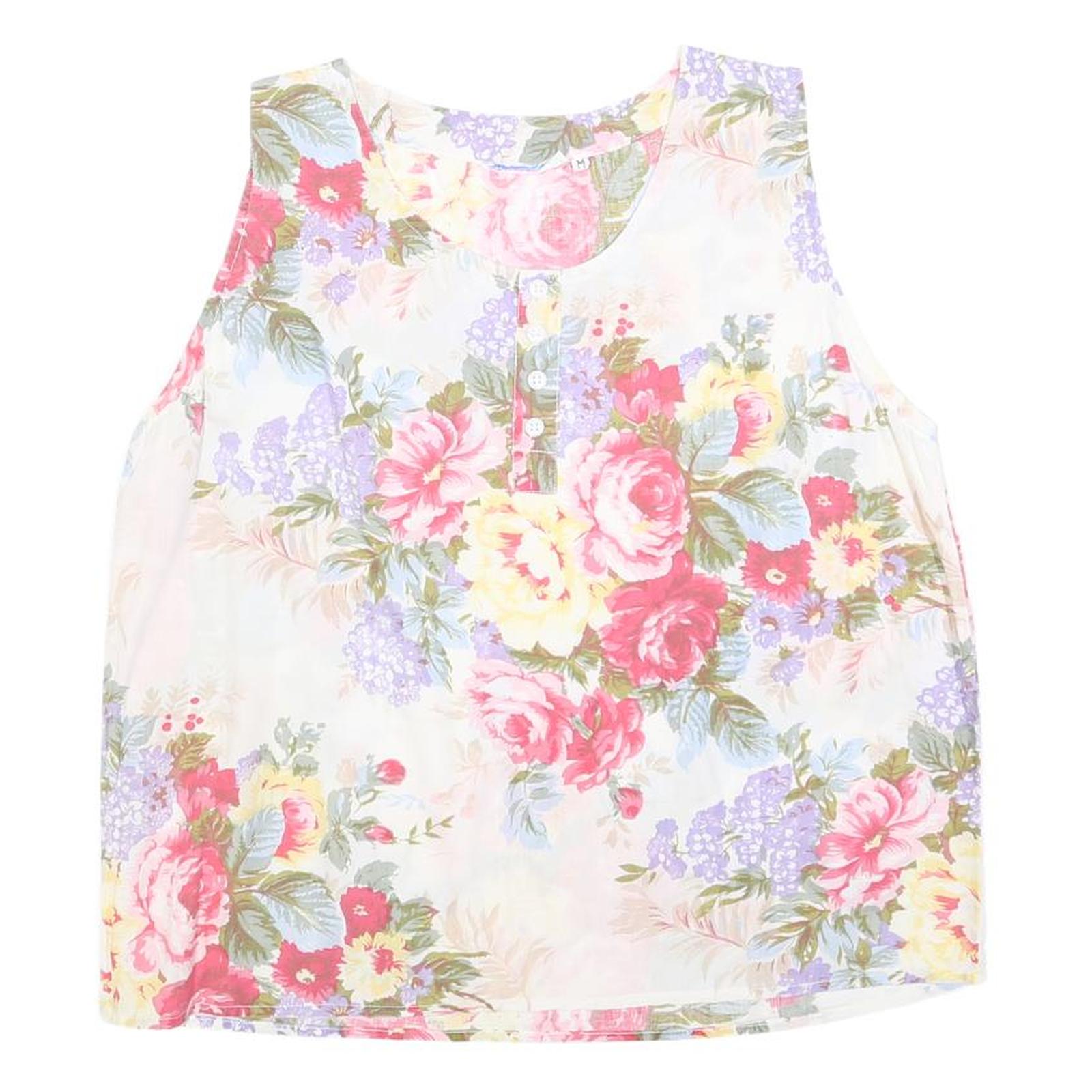 Womens White Floral Sleeveless Round Neck Cotton Blend Top M Summer Casual Refurbished - N/A refurbished available on Cerqular