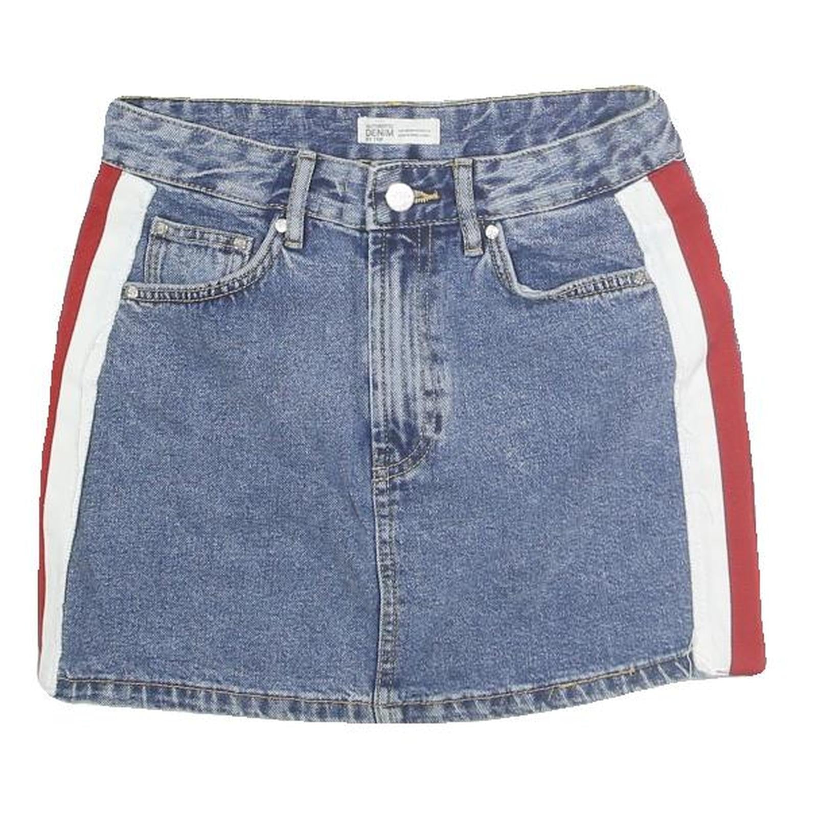 ZARA Womens Blue Denim Mini Cotton Skirt XS Red & White Stripe Casual Summer Refurbished - N/A refurbished available on Cerqular