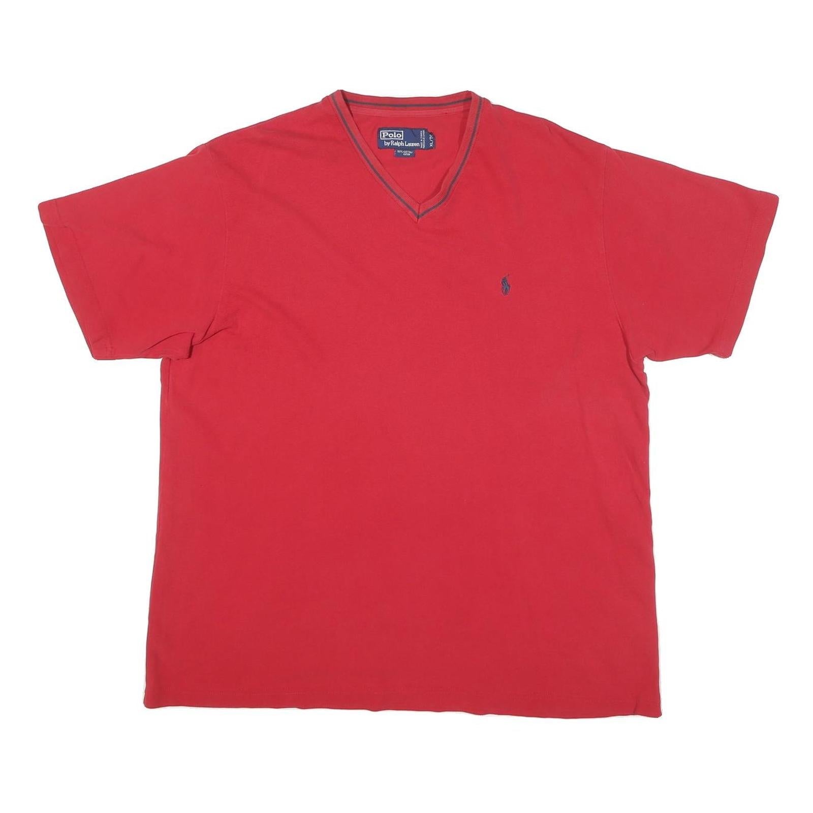 POLO RALPH LAUREN Mens Red Classic T-Shirt XL Short Sleeve V-Neck Cotton Blend Refurbished - N/A refurbished available on Cerqular