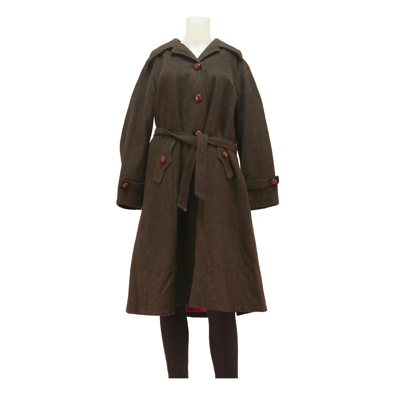 Womens Brown Wool Blend Button Jacket L Classic Fit Long Sleeve Plain Refurbished - N/A refurbished available on Cerqular