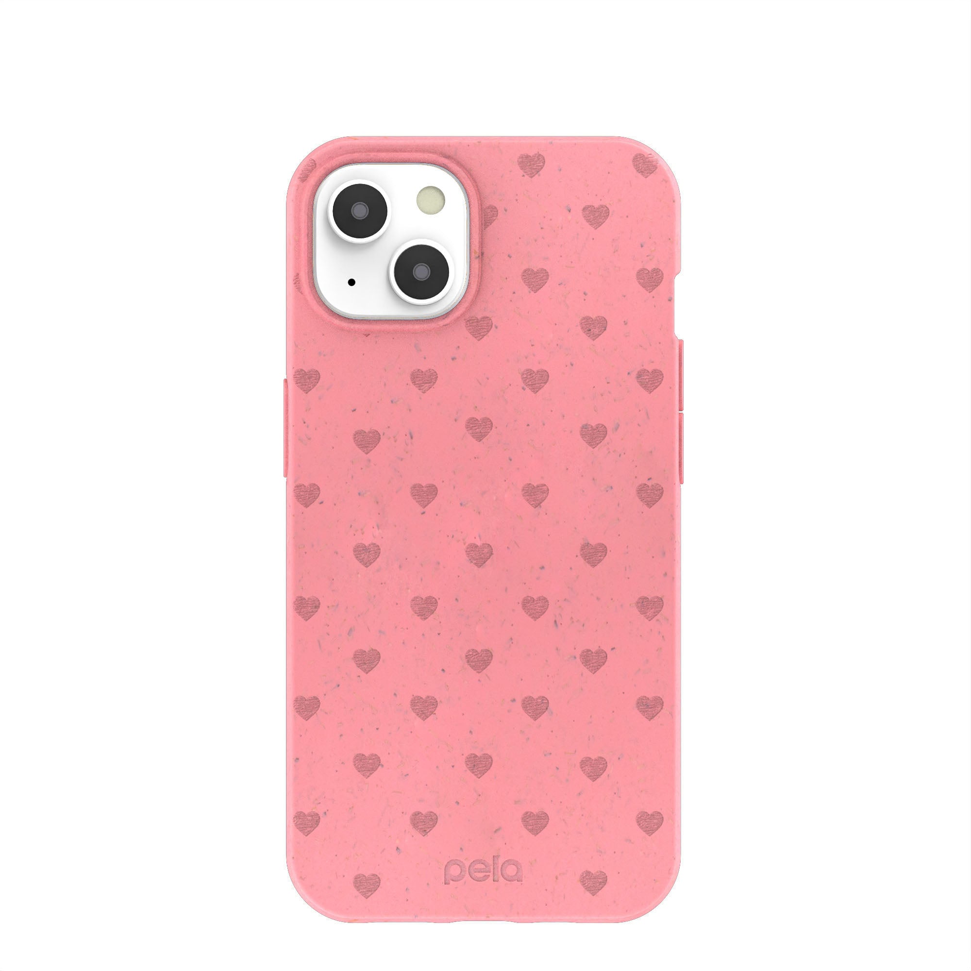 Bubblegum Pink Hearts iPhone 13 Case Refurbished - Pela Case refurbished available on Cerqular