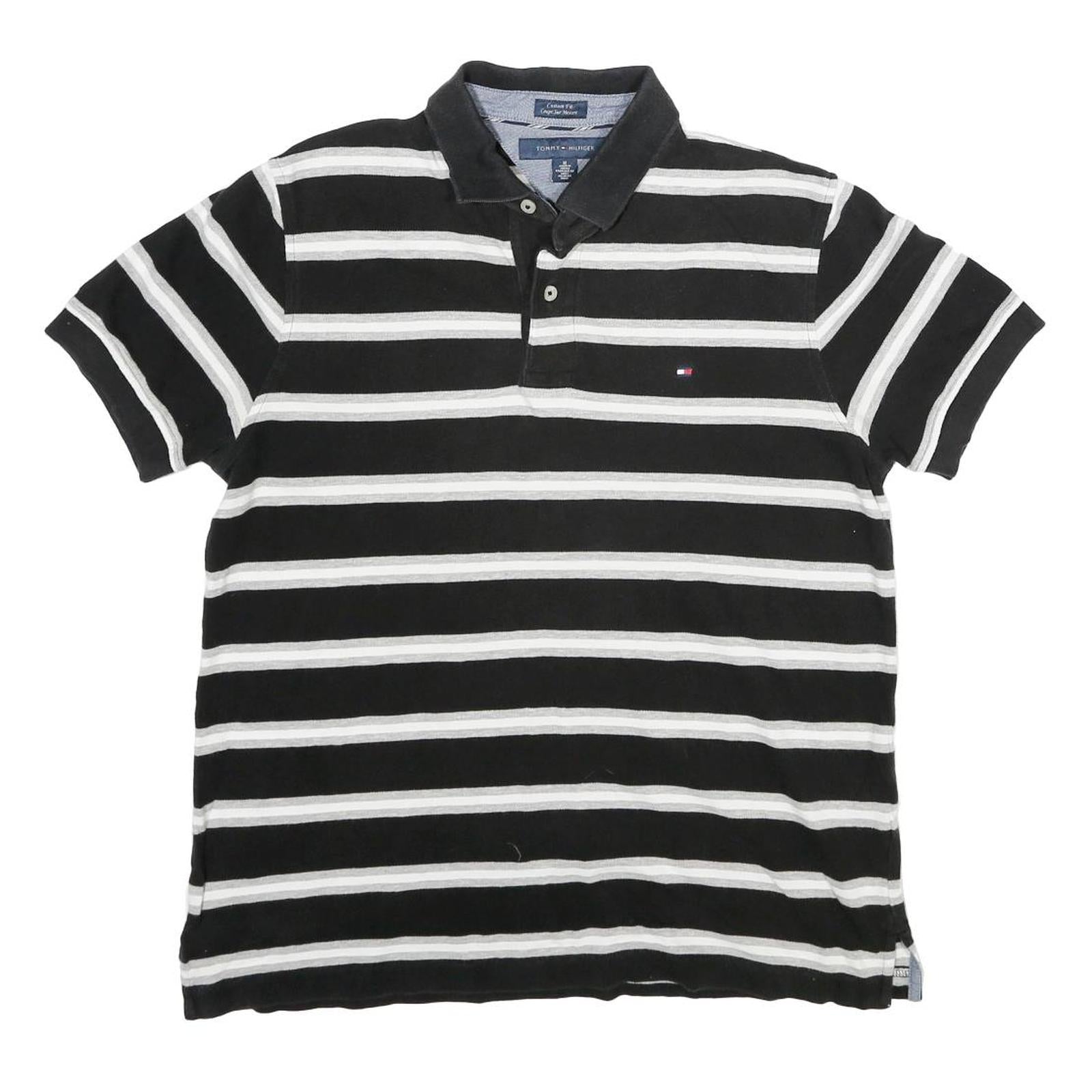 TOMMY HILFIGER Mens Black & White Striped Short Sleeve Polo Shirt M Cotton Refurbished - N/A refurbished available on Cerqular
