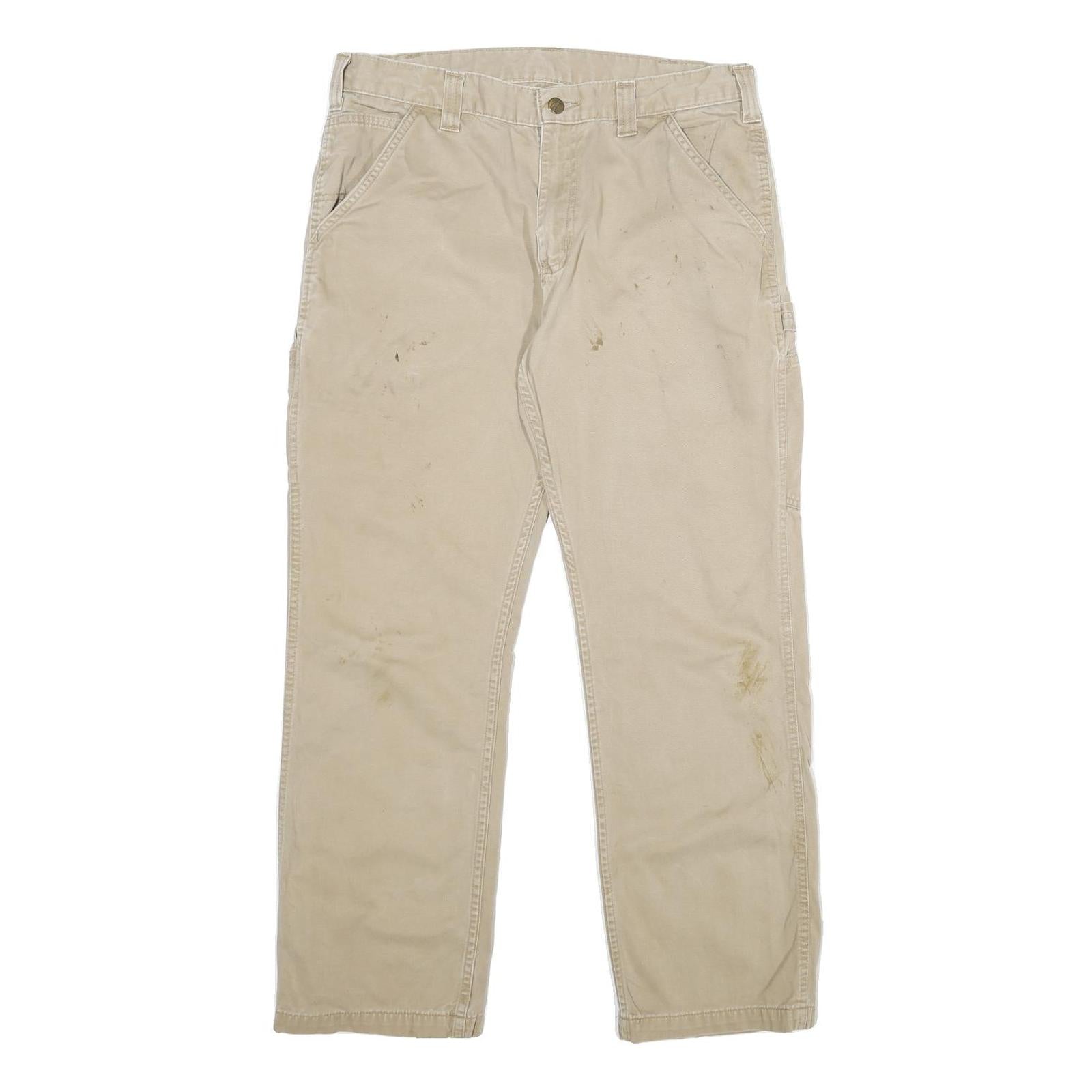 CARHARTT Mens Cotton Blend Beige Relaxed Straight Trousers W34 L30 Workwear Refurbished - N/A refurbished available on Cerqular