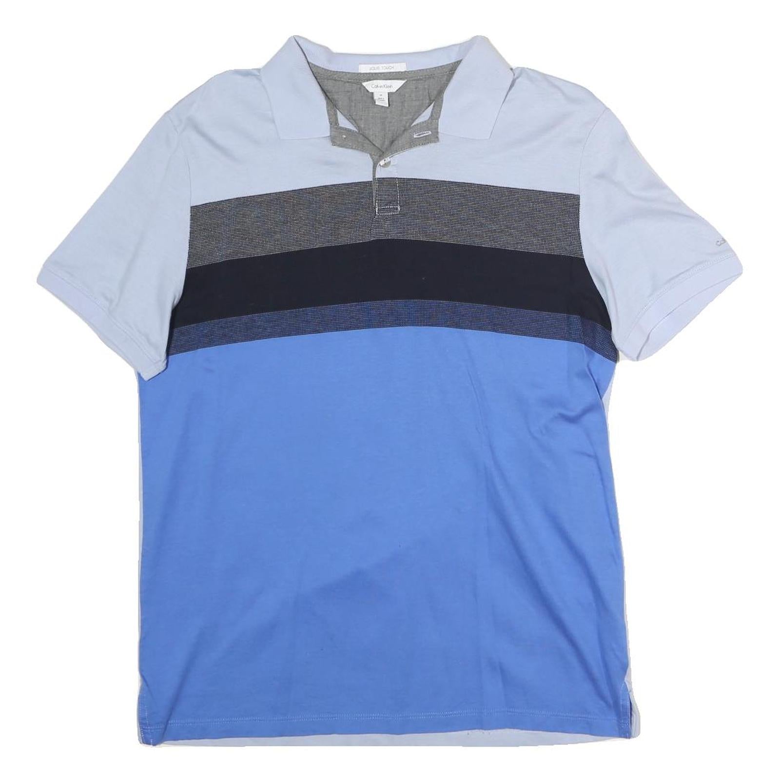 CALVIN KLEIN Mens Blue & Grey Short Sleeve Striped Polo Shirt M Cotton Casual Refurbished - N/A refurbished available on Cerqular