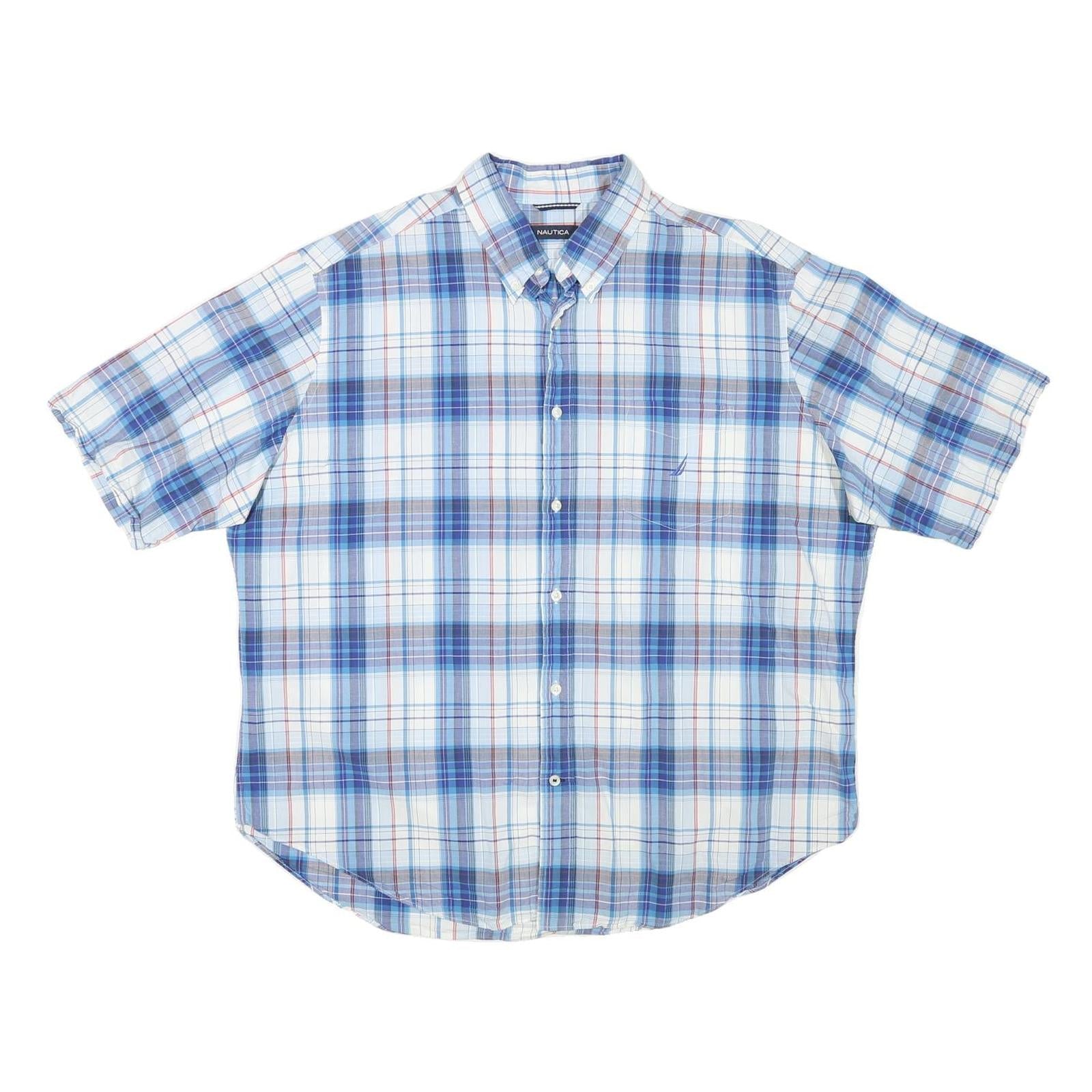 NAUTICA Mens Blue & White Check Short Sleeve Shirt 2XL Cotton Blend Casual Refurbished - N/A refurbished available on Cerqular