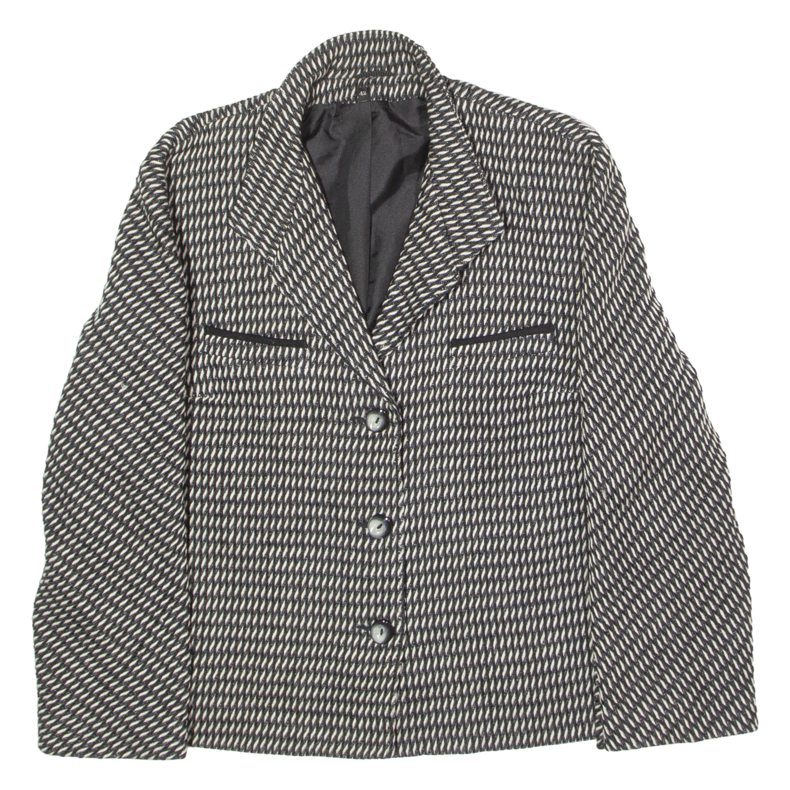 Womens Blazer Jacket Black Knit Wool 90s Diamond UK 14 Refurbished - N/A refurbished available on Cerqular