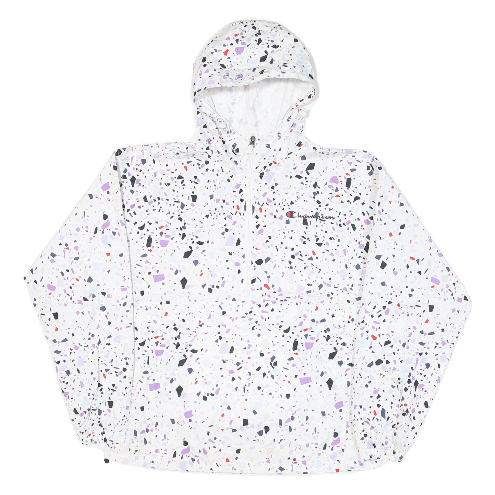CHAMPION Womens White & Black Graphic Print Hooded Nylon Jacket M Zip Patterned Refurbished - N/A refurbished available on Cerqular