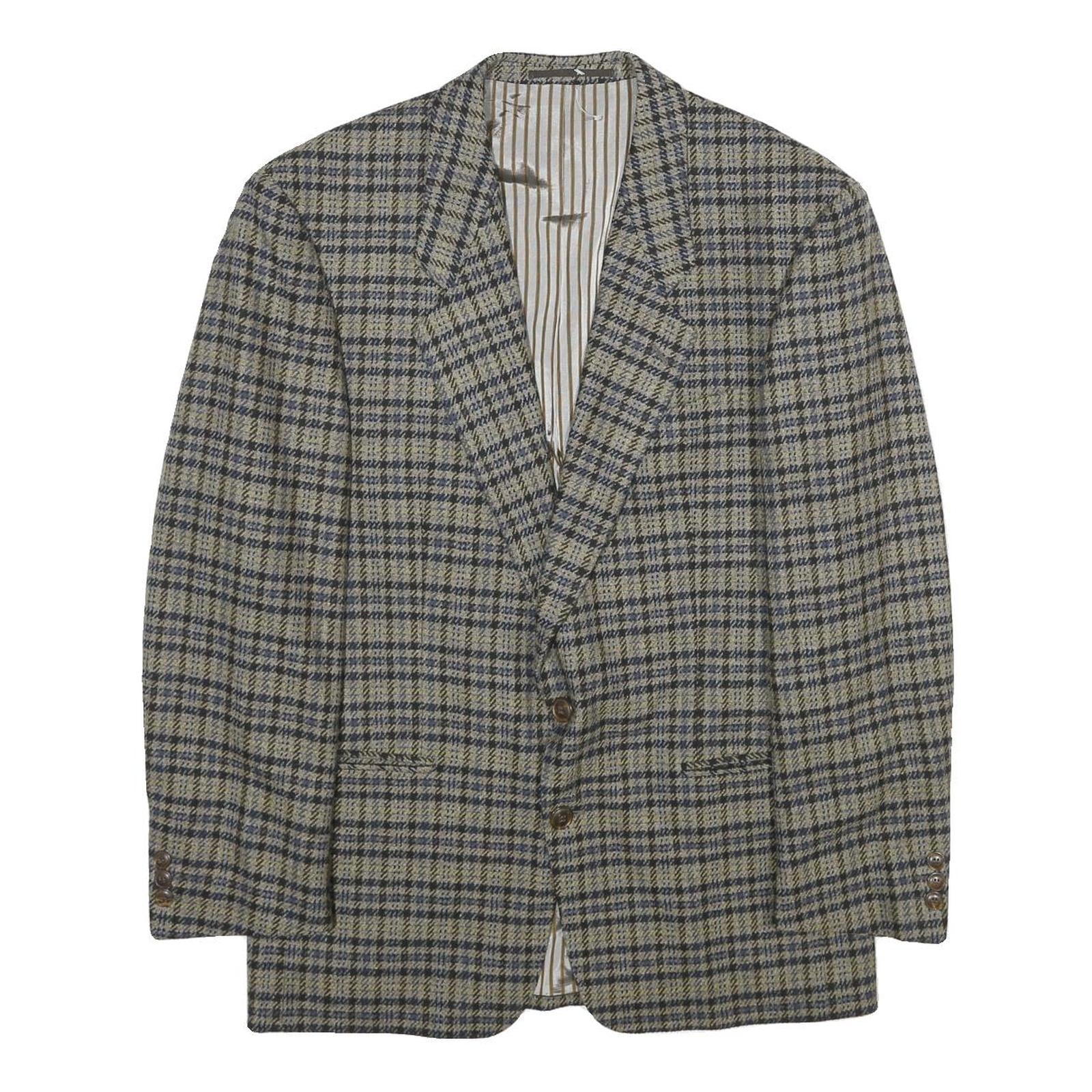 Mens Grey Check Wool Blazer Jacket M Woven Classic Tailored Button Closure Refurbished - N/A refurbished available on Cerqular