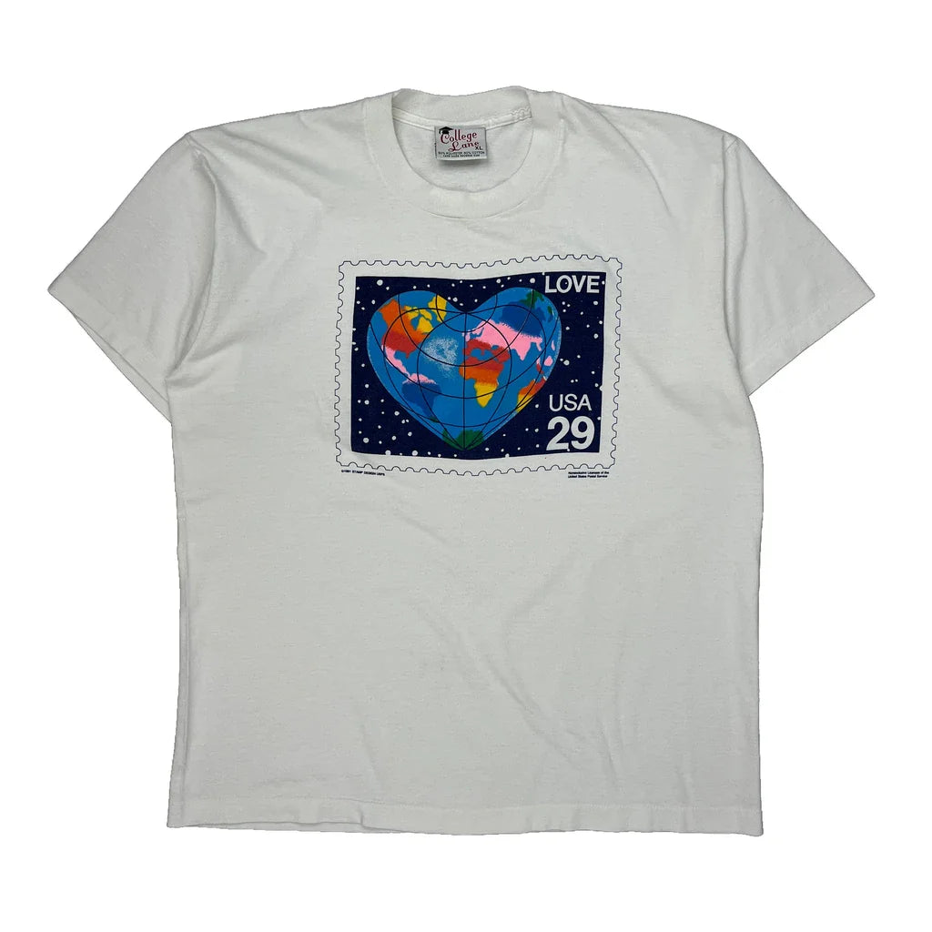 Buy Love USA Collage Lane Graphic T-Shirt - XL White Cotton Blend Refurbished - $33.49 Love USA Collage Lane Graphic T-Shirt - XL White Cotton Blend Refurbished - Thrifted (note: this is a term often used to describe second- refurbished available on Cerqular