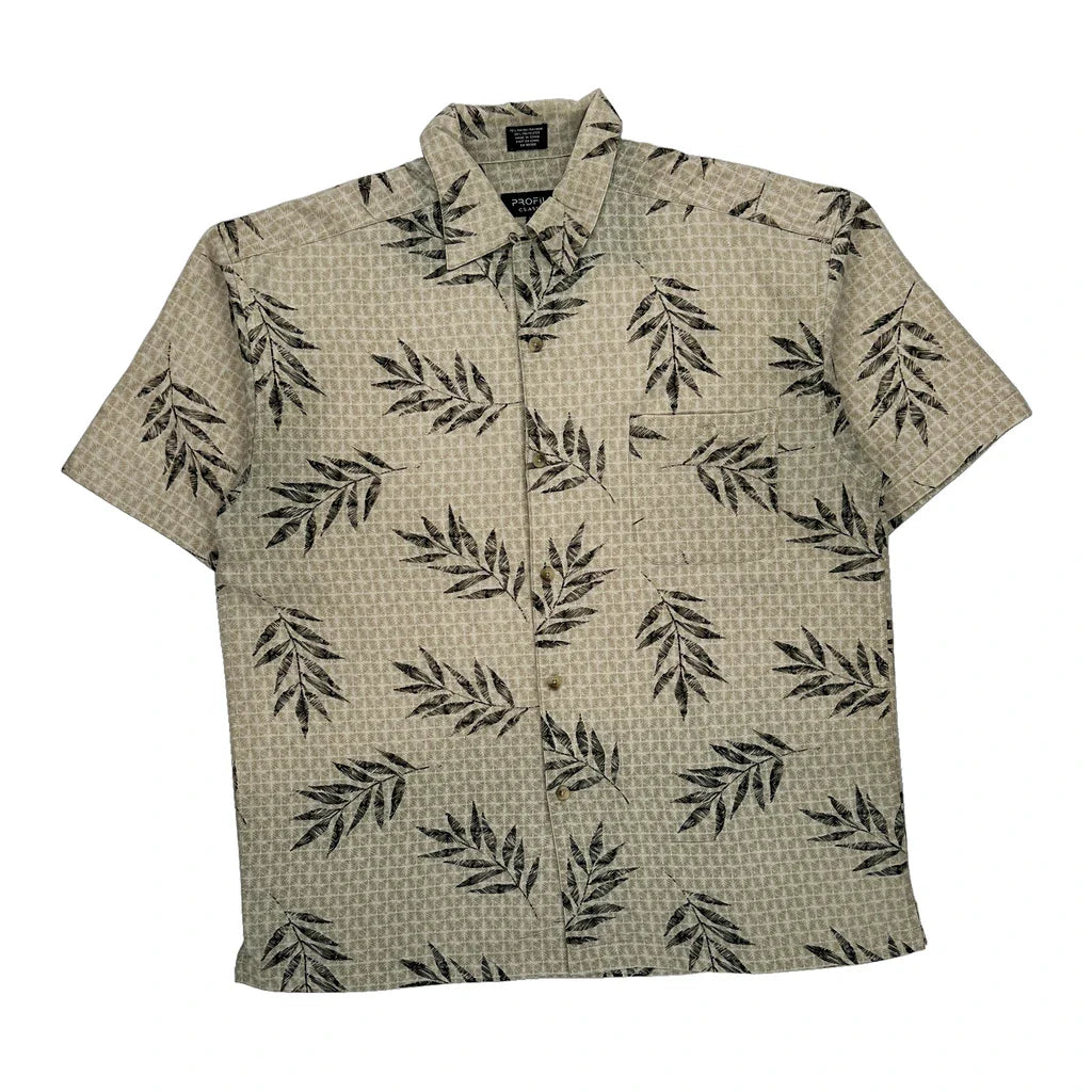 Profilio Classics Floral Hawaiian Shirt - Large Beige Polyester Refurbished - Thrifted (note: this is a term often used to describe second- refurbished available on Cerqular