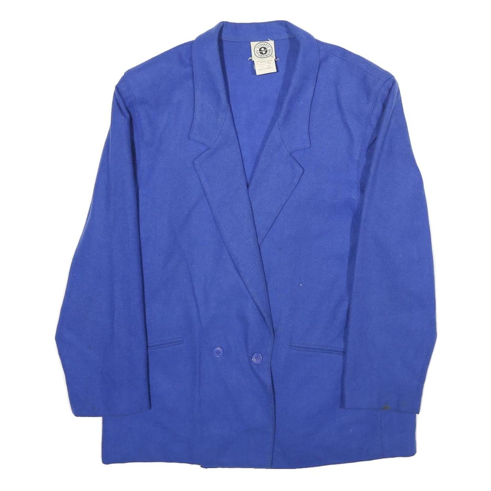 SUMMIT SPORTSWEAR Womens Blue Wool Blend Jacket UK 14 Button Plain Classic Refurbished - N/A refurbished available on Cerqular