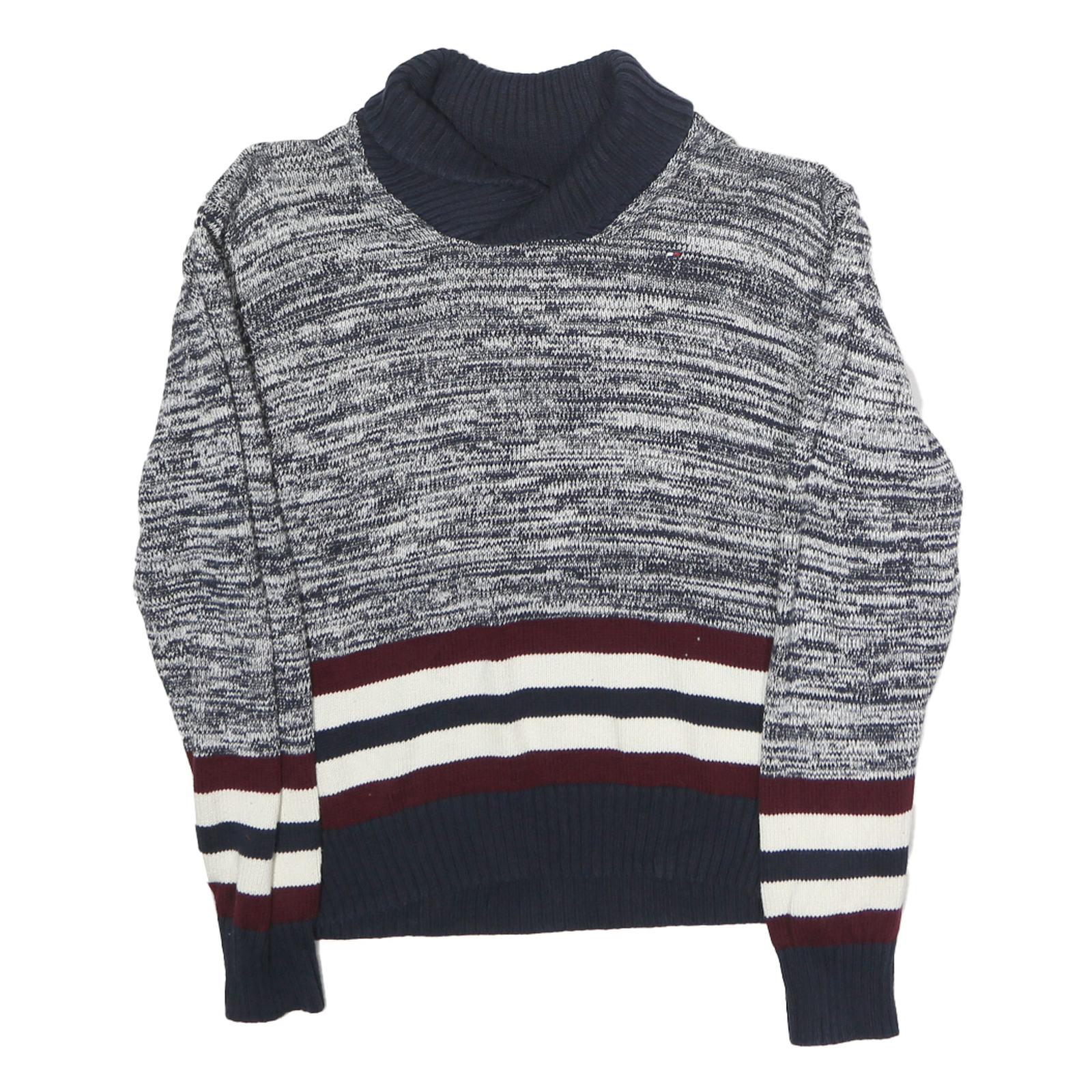 TOMMY HILFIGER Womens Blue & White Patterned Roll Neck Chunky Knit Jumper M Refurbished - N/A refurbished available on Cerqular