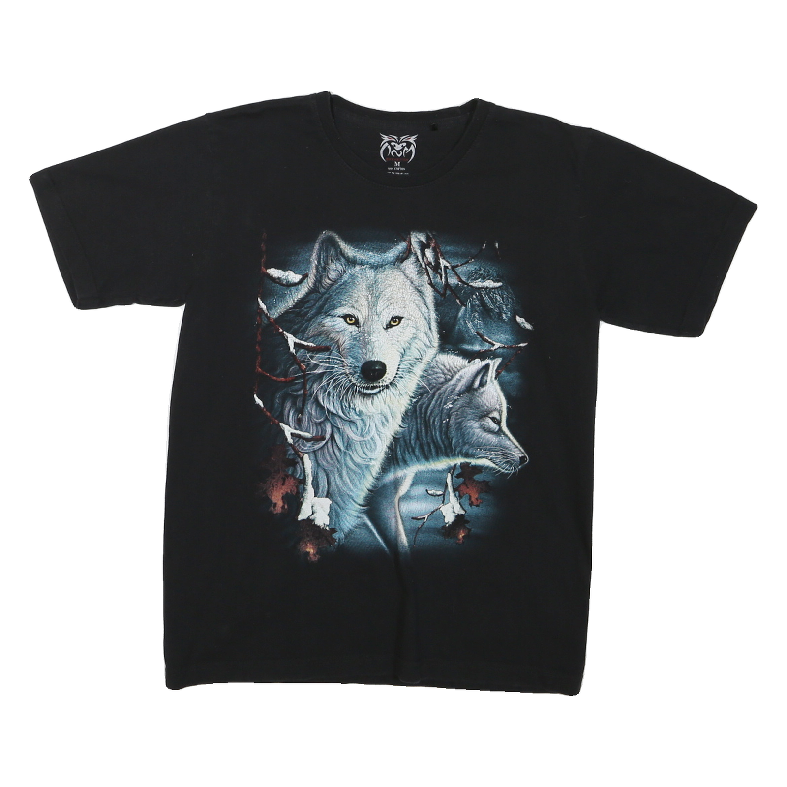 Mens Black Graphic T-Shirt M Short Sleeve Crew Neck Wolf Print Cotton Jersey Refurbished - N/A refurbished available on Cerqular