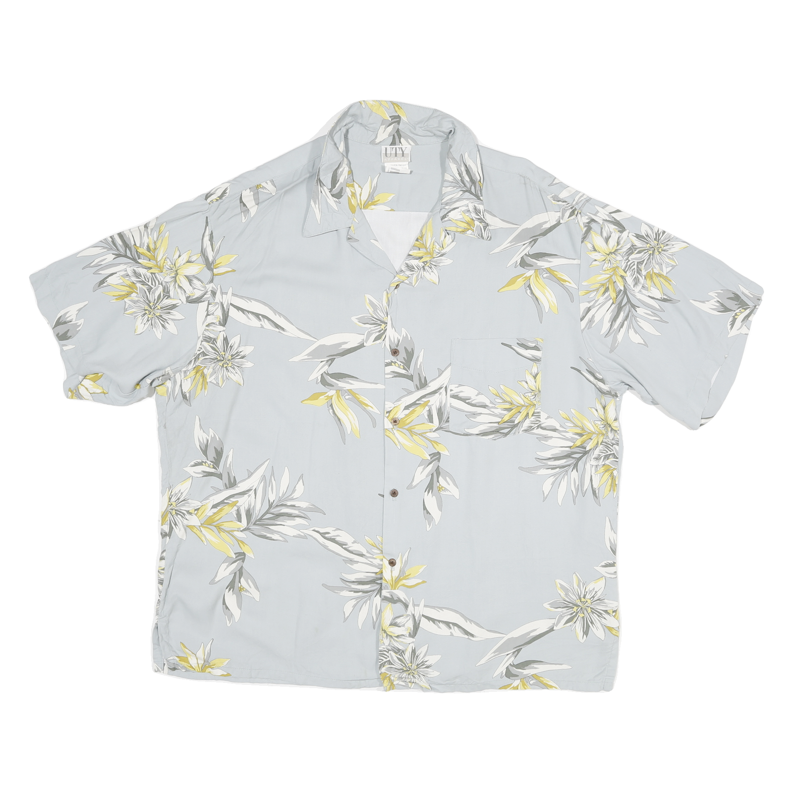 UTY Mens Blue & Yellow Floral Shirt XL Short Sleeve Button Pocket Casual Summer Refurbished - N/A refurbished available on Cerqular