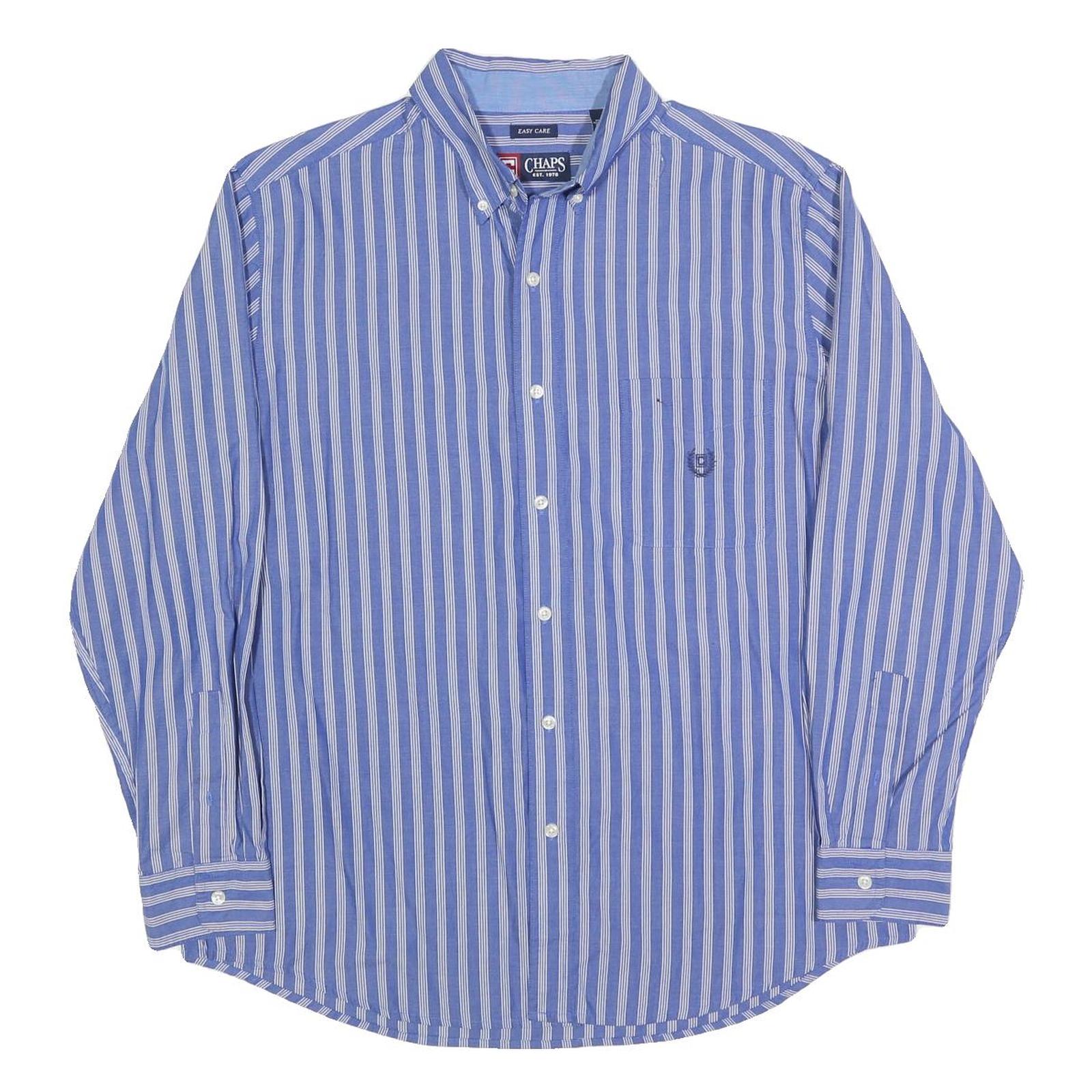 CHAPS Mens Blue & White Stripe Button-Down Shirt L Classic Fit Collar Long Refurbished - N/A refurbished available on Cerqular