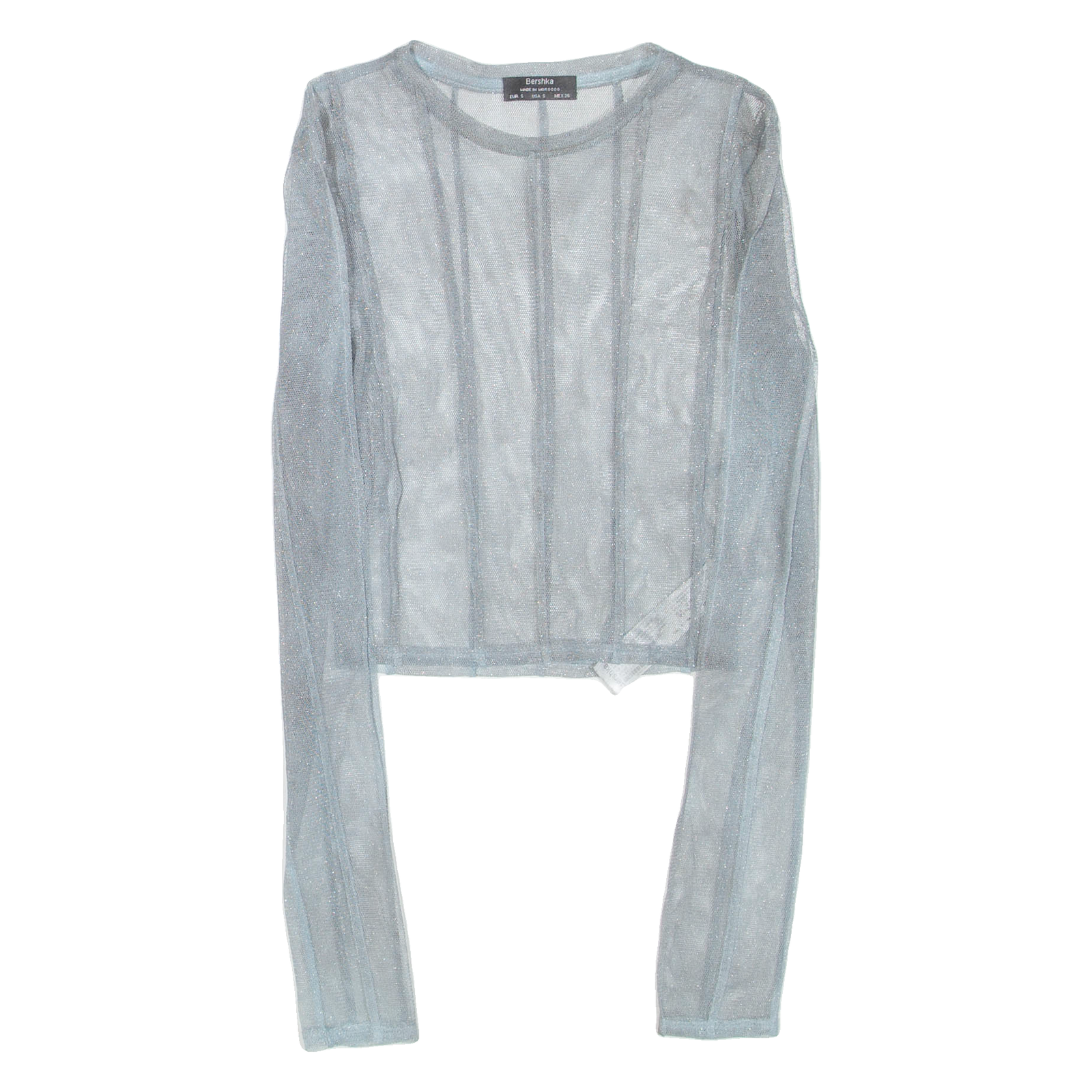 BERSHKA Sheer Womens Cropped Top Grey Long Sleeve S Refurbished - N/A refurbished available on Cerqular