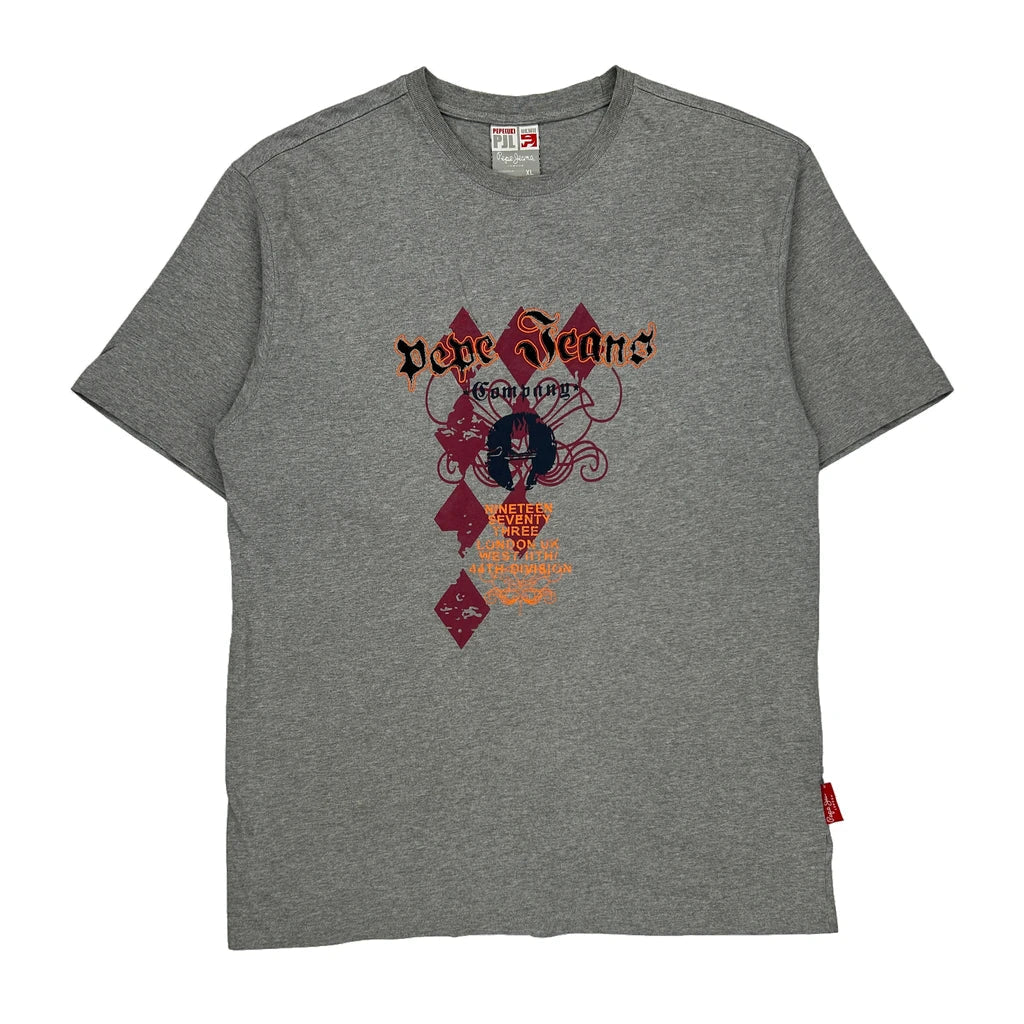 Pepe Jeans Graphic T-Shirt - XL Grey Cotton Refurbished - Thrifted (note: this is a term often used to describe second- refurbished available on Cerqular