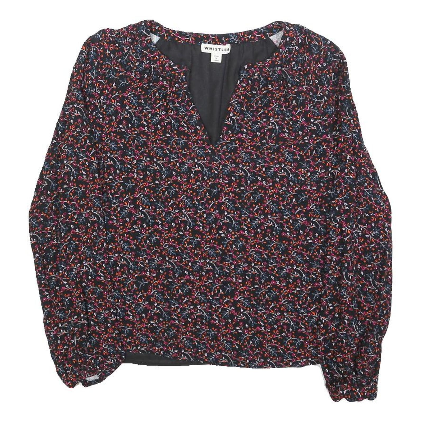 WHISTLES Womens Black Printed Long Sleeve V-Neck Top UK 10 Polyester Blend Refurbished - N/A refurbished available on Cerqular