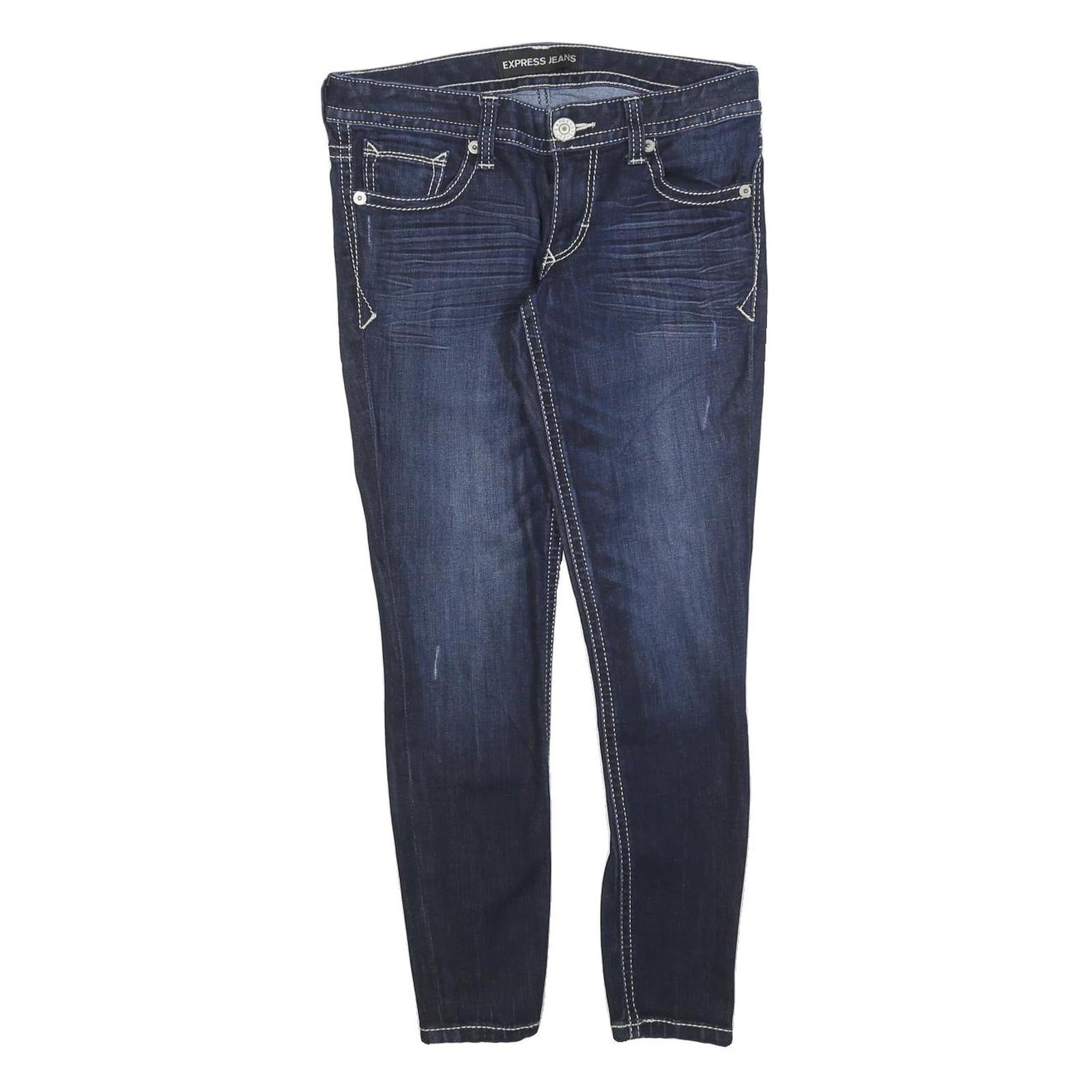 EXPRESS Womens Slim Dark Blue Denim Jeans W30 L28 Stylish Contrast Stitching Refurbished - N/A refurbished available on Cerqular