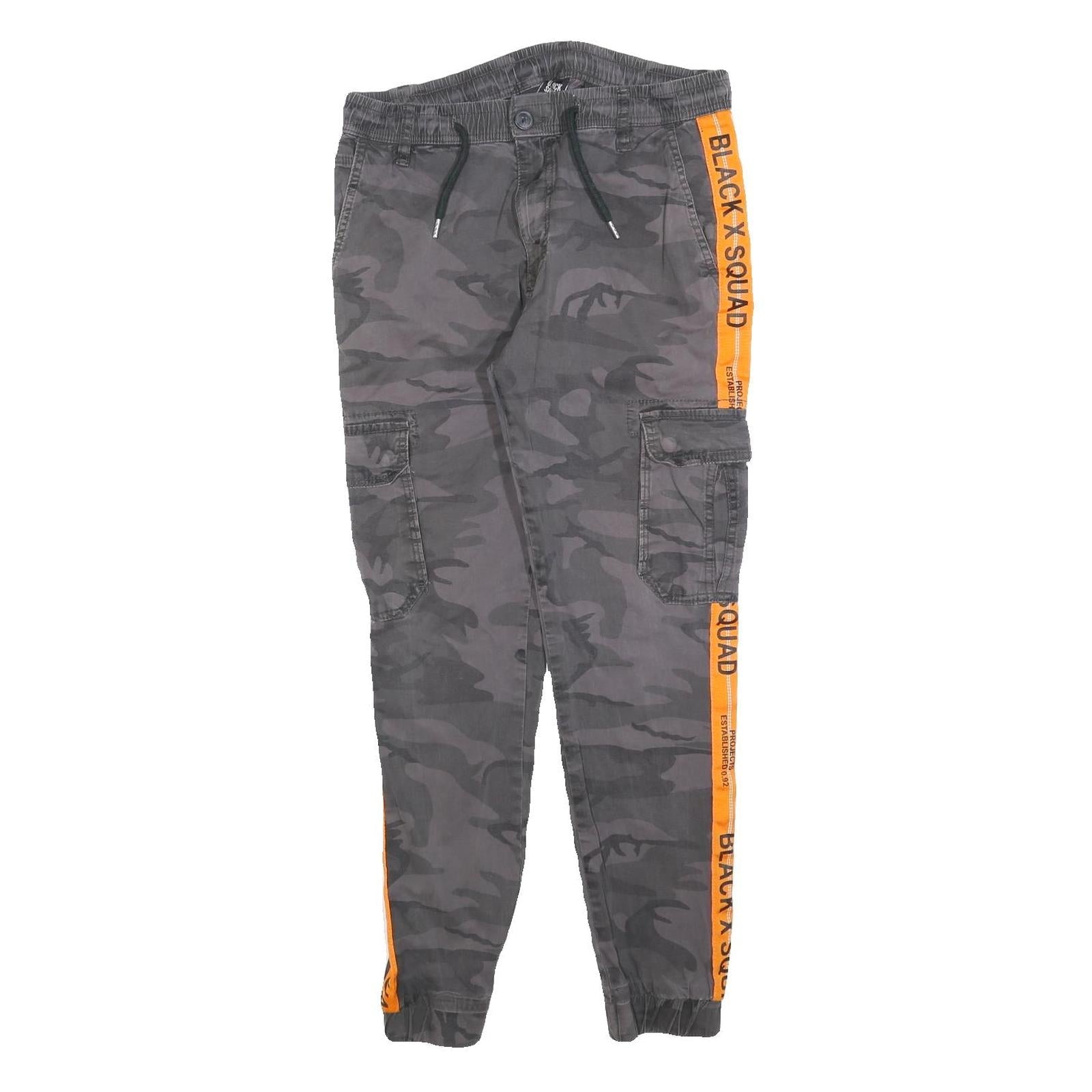 BLACK SQUAD Mens Cotton Blend Slim Tapered Black Camouflage Orange Stripe Refurbished - N/A refurbished available on Cerqular