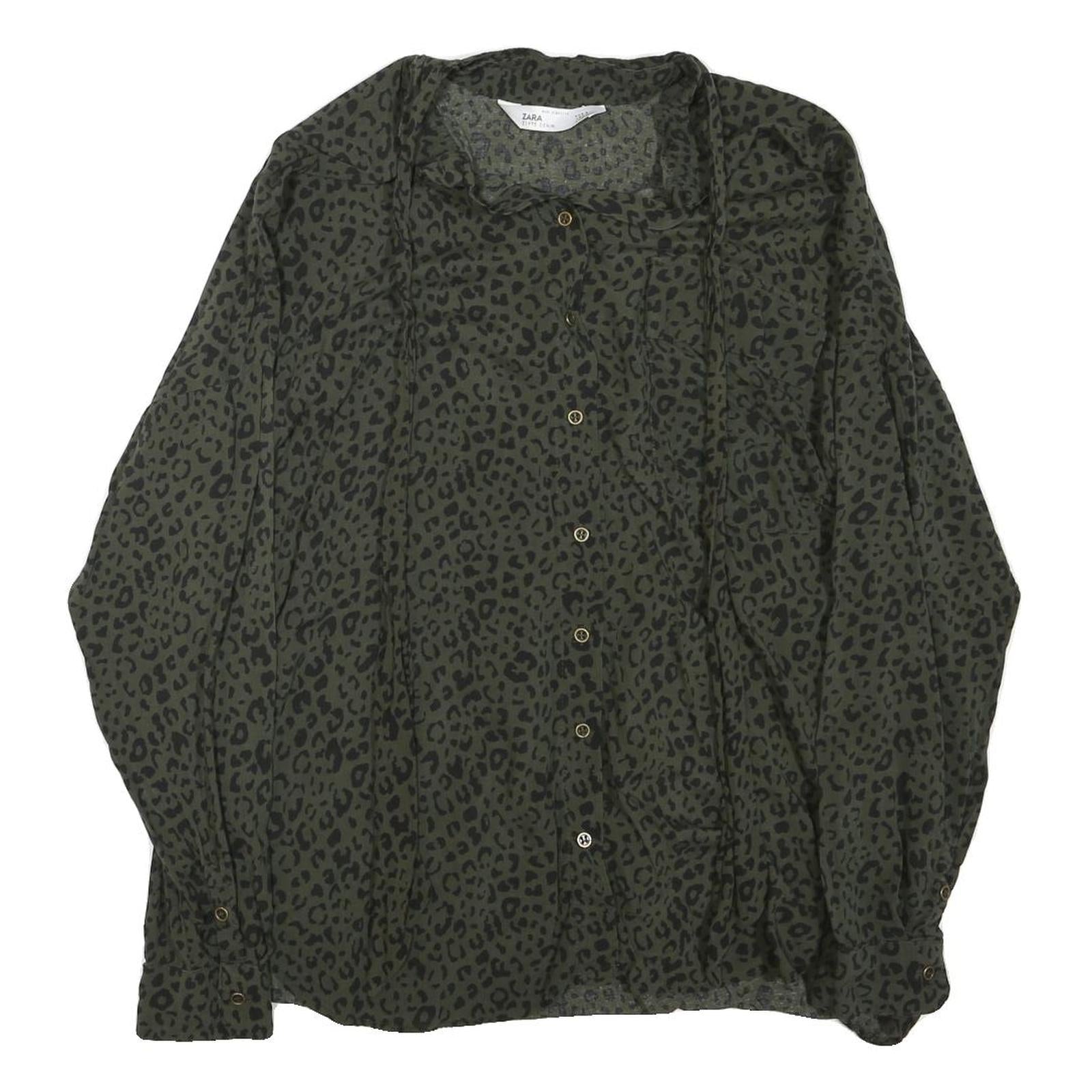 ZARA Womens Green & Black Printed Shirt Long Sleeve Collared M Animal Print Refurbished - N/A refurbished available on Cerqular