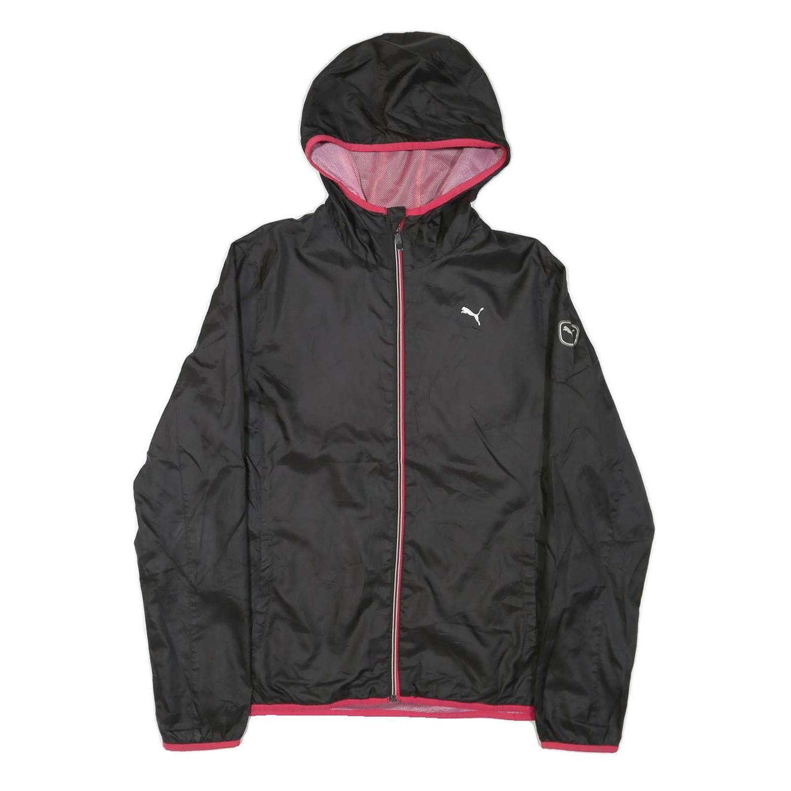 PUMA Womens Black & Pink Zip Hooded Jacket UK 14 Polyester Blend Lightweight Refurbished - N/A refurbished available on Cerqular