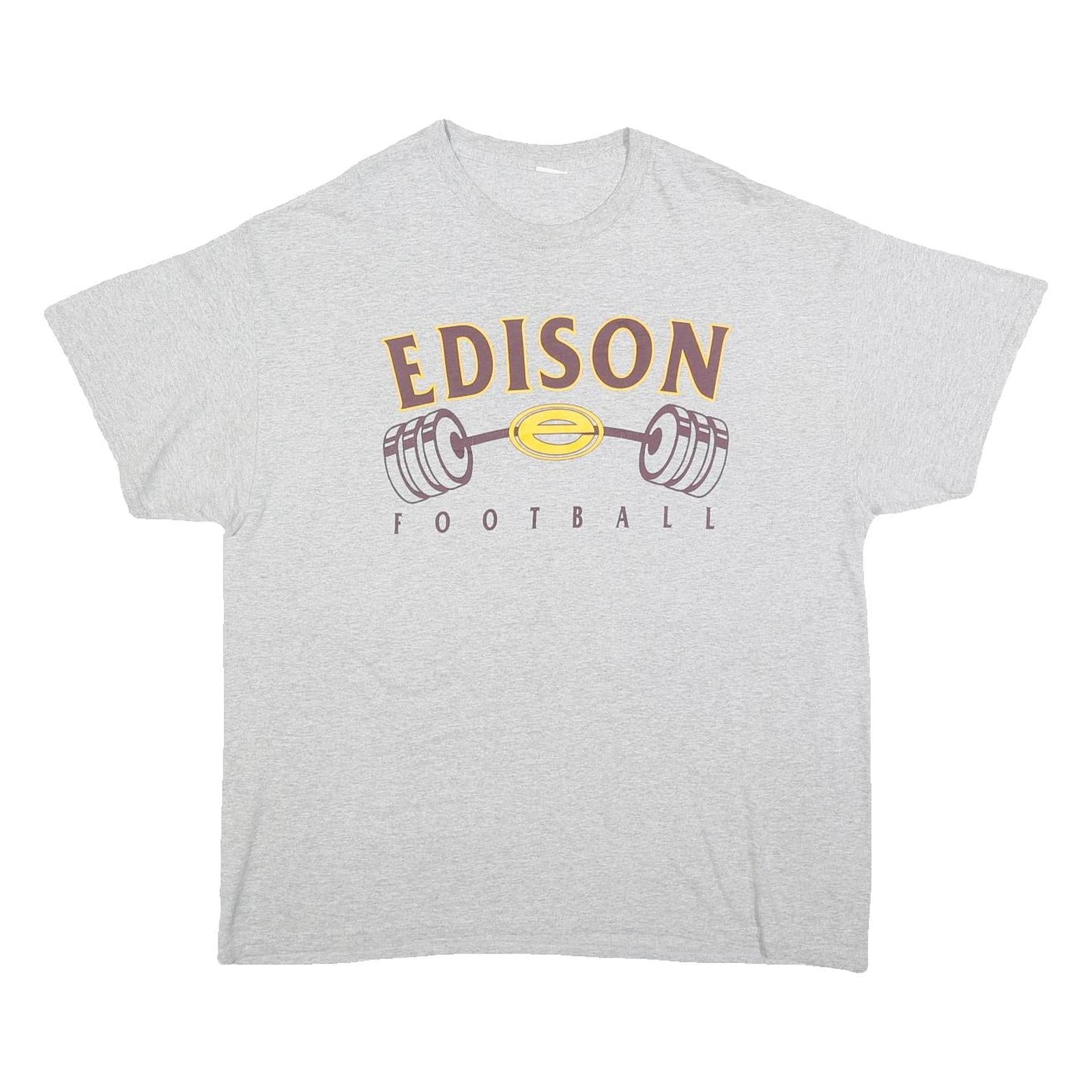 Mens Grey Edison Football Graphic T-Shirt L Short Sleeve Crew Neck Casual Cotton Refurbished - N/A refurbished available on Cerqular
