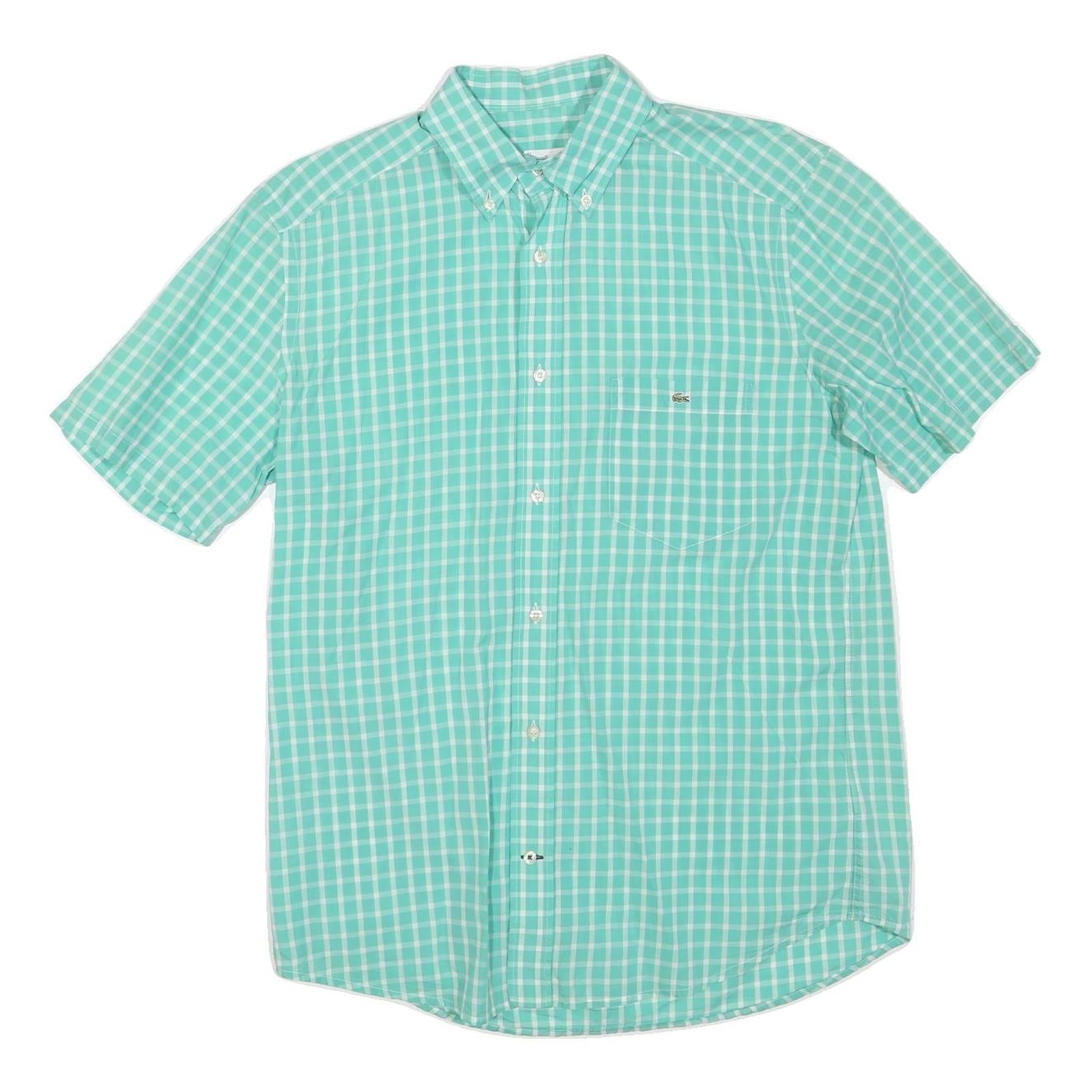 LACOSTE Mens Green & White Check Shirt M Button Down Collar Short Sleeve Refurbished - N/A refurbished available on Cerqular