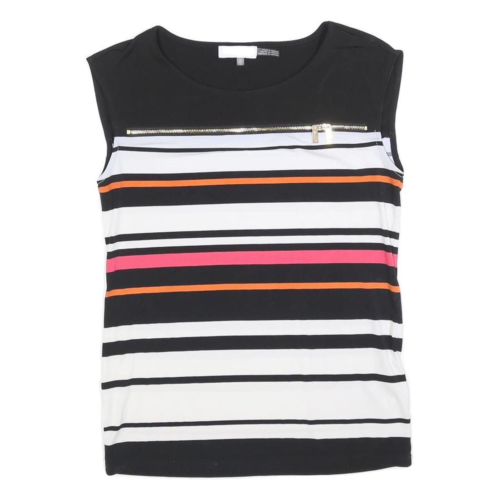 CALVIN KLEIN Womens Black White Pink Orange Striped Sleeveless Crew Neck Top XS Refurbished - N/A refurbished available on Cerqular