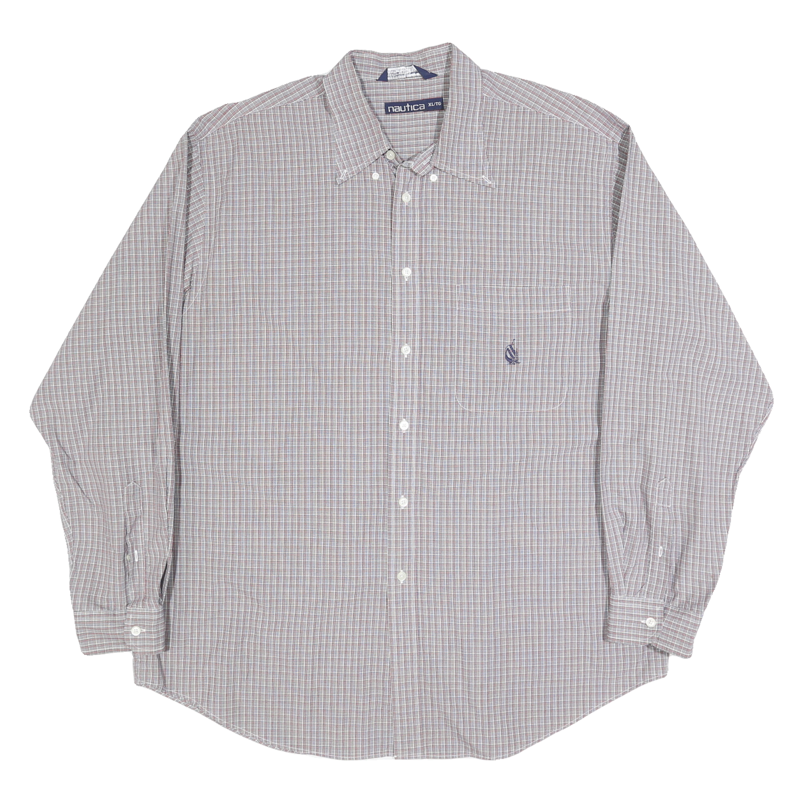 NAUTICA Mens Grey & Red Check Cotton Shirt XL Button-Down Collar Casual Refurbished - N/A refurbished available on Cerqular