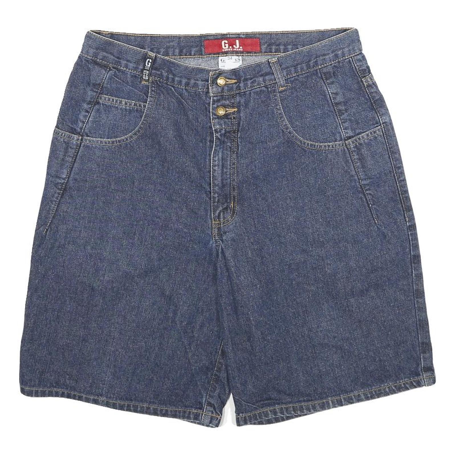 GUESS JEANS Mens Shorts Blue Denim Casual XL W34 Classic Fit Double Button Refurbished - N/A refurbished available on Cerqular