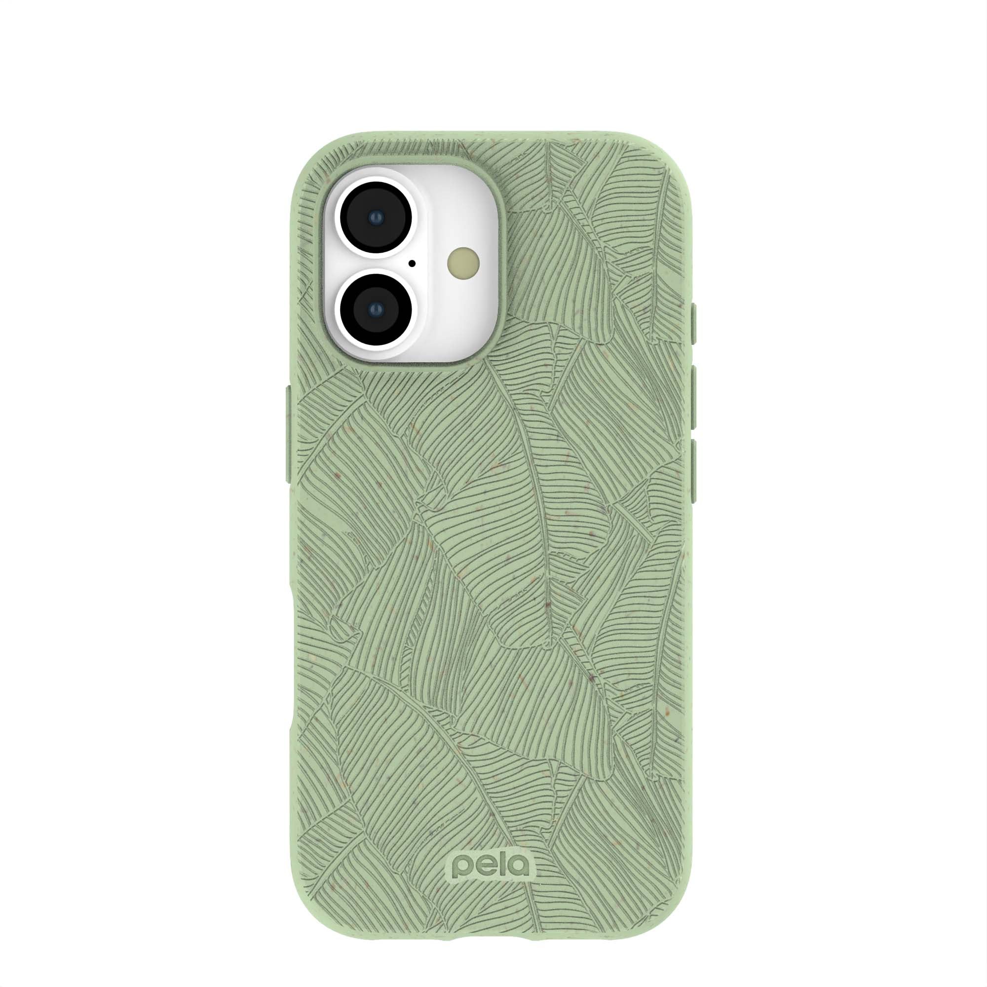 Sage Green Lushy Leaves iPhone 17 Case | MagSafe Compatibility: Without MagSafe Refurbished - Pela Case refurbished available on Cerqular