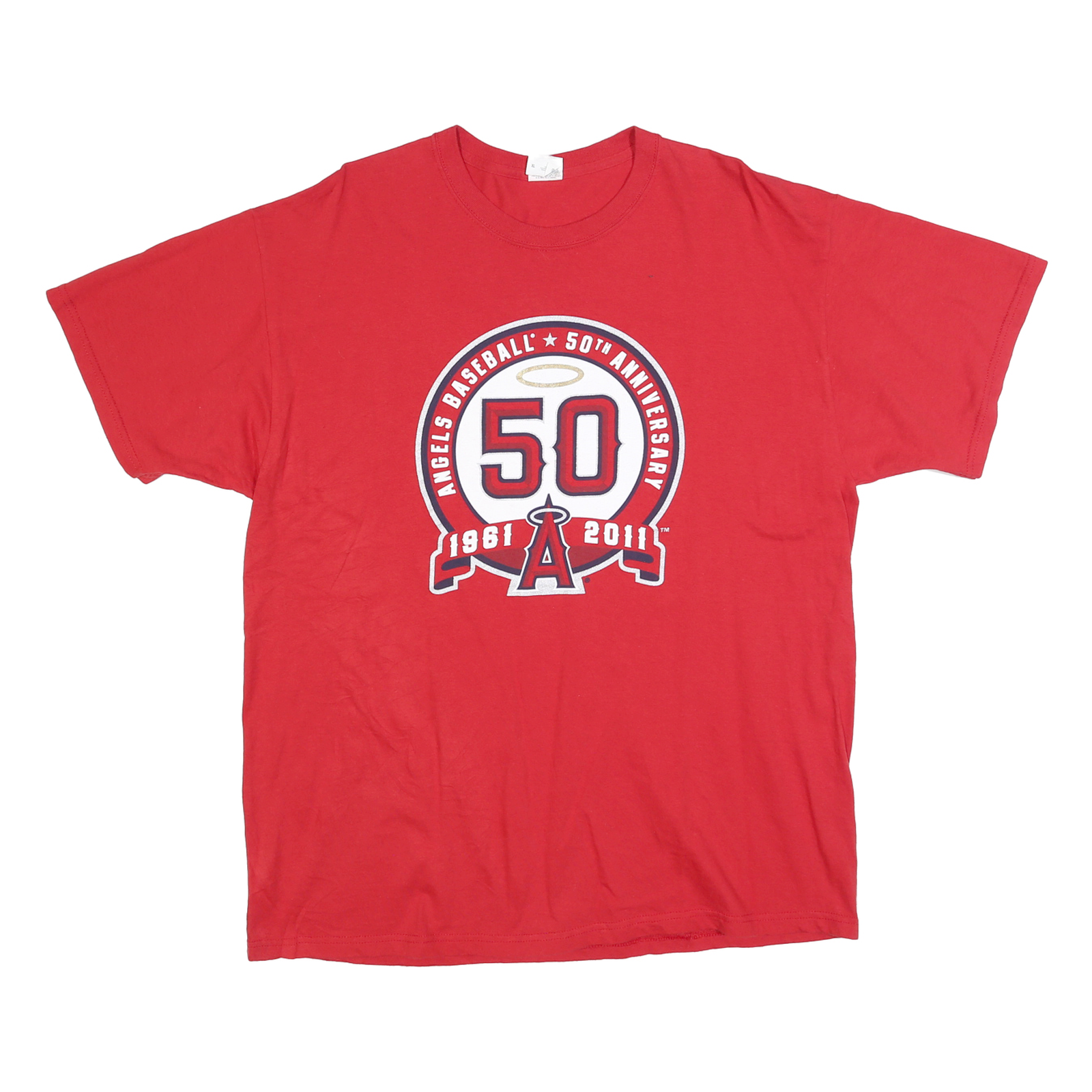 JERZEES Mens Red Angels Baseball 50th Anniversary Graphic T-Shirt XL Short Refurbished - N/A refurbished available on Cerqular
