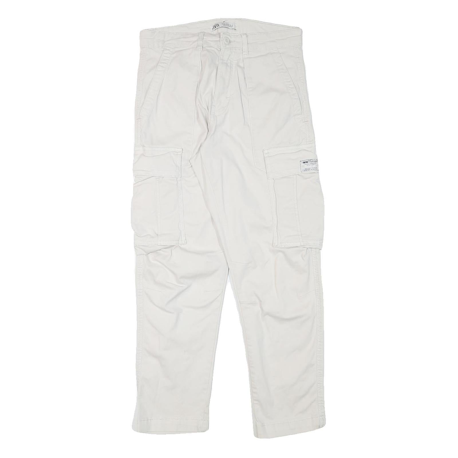 ZARA Womens Cotton Blend White Relaxed Cargo Trousers W30 L27 Casual Utility Zip Refurbished - N/A refurbished available on Cerqular