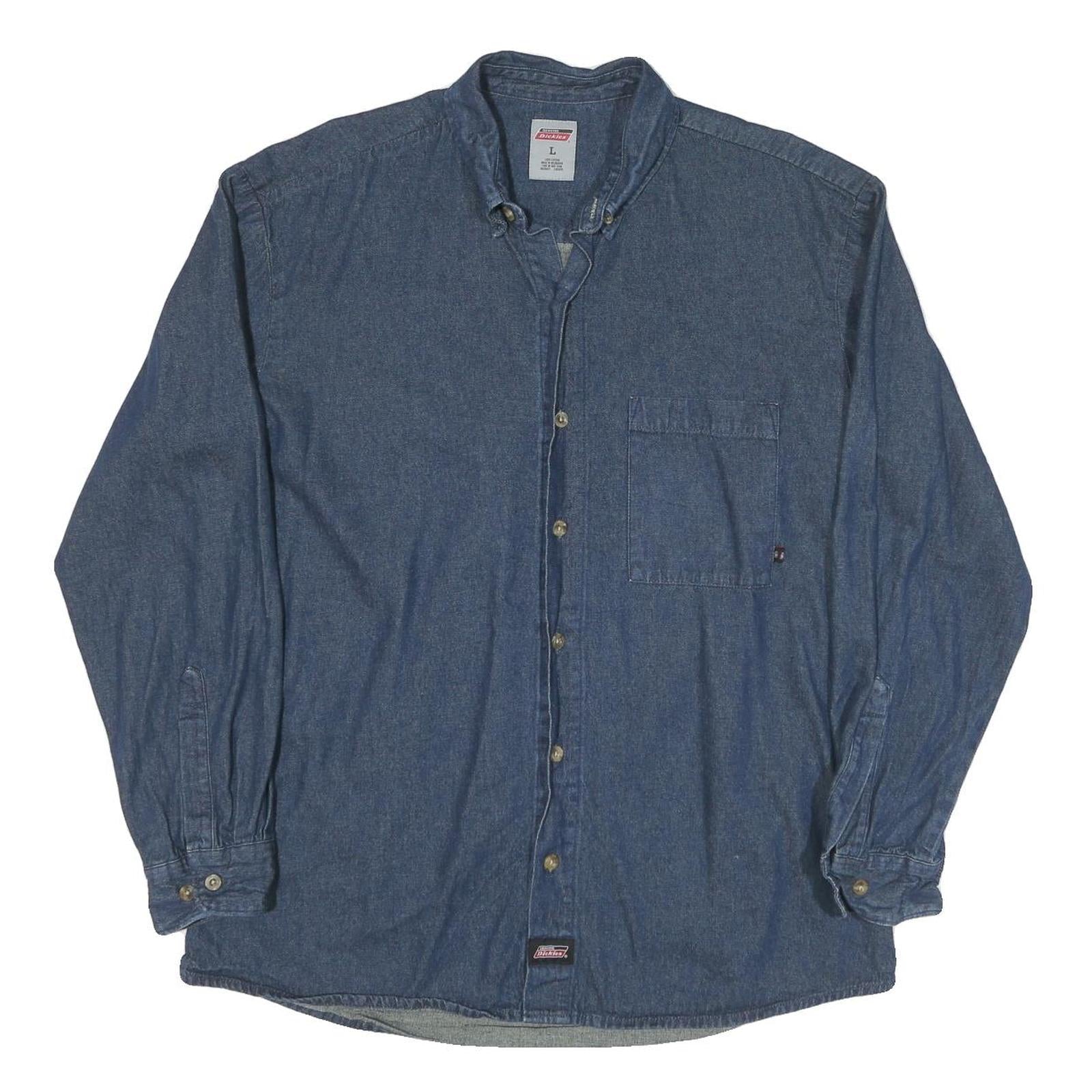 DICKIES Mens Blue Denim Shirt L Cotton Blend Casual Workwear Button Down Pocket Refurbished - N/A refurbished available on Cerqular