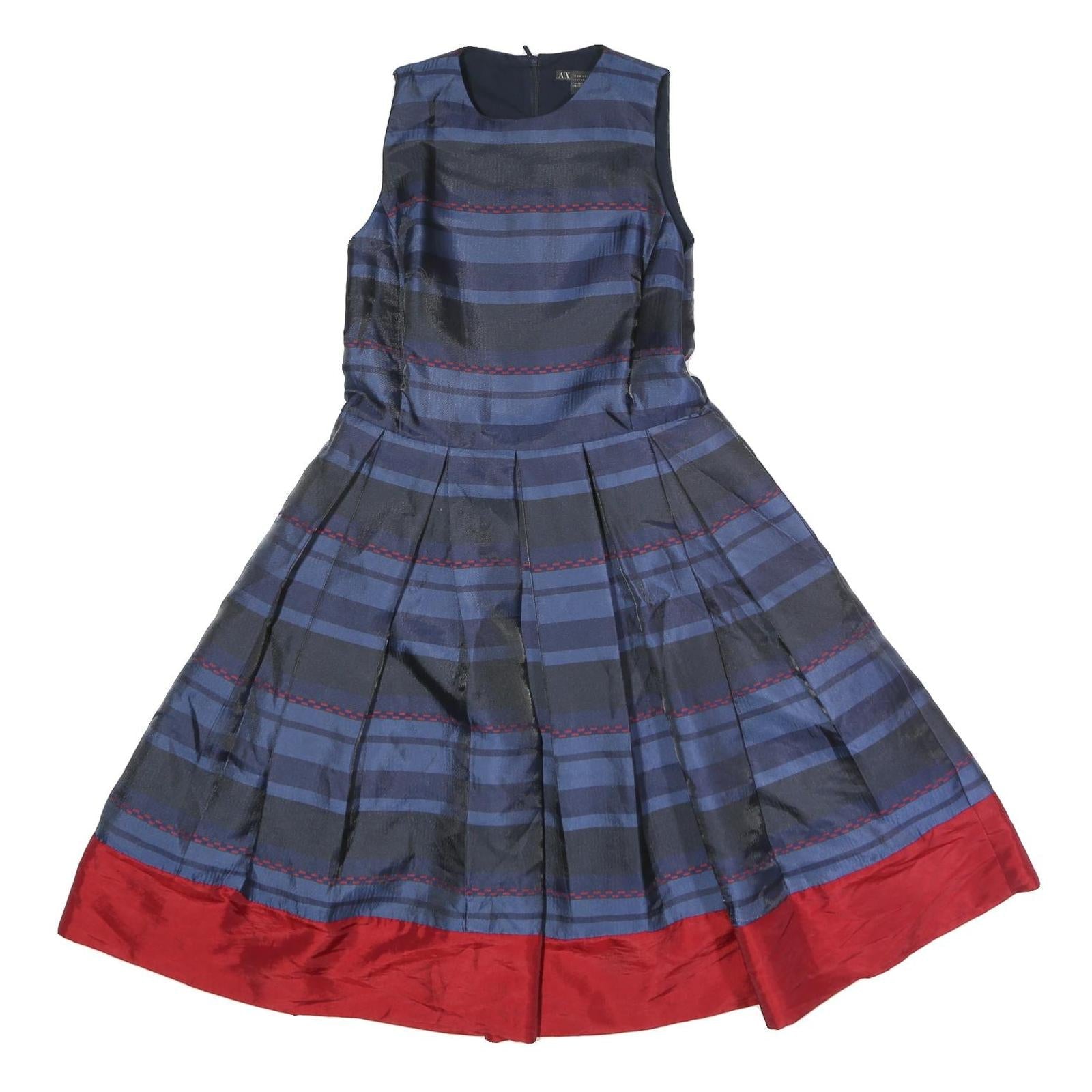 ARMANI EXCHANGE Womens Blue & Red Sleeveless Day Dress Polyester UK 8 Pleated Refurbished - N/A refurbished available on Cerqular