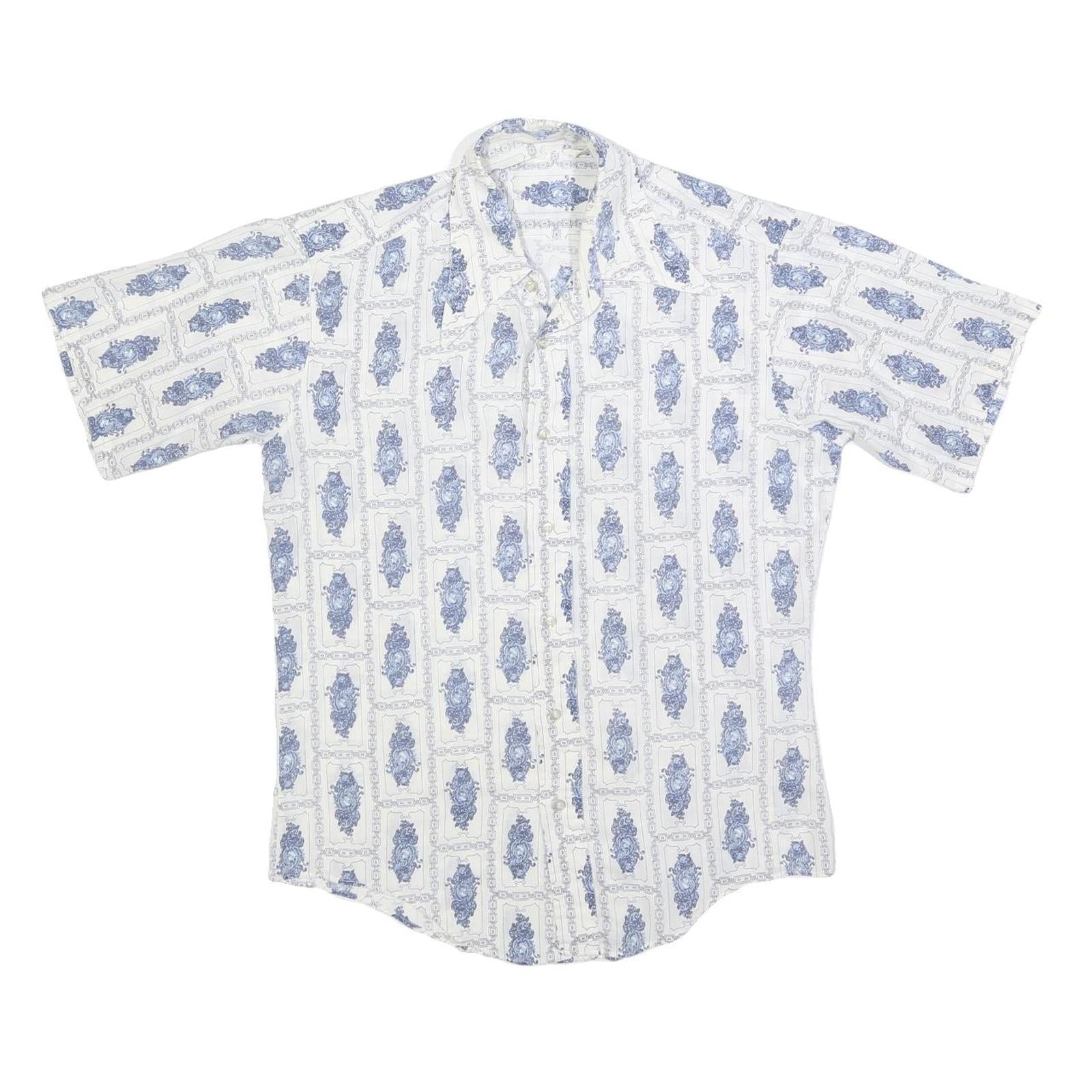 Buy Mens White & Blue Printed Cotton Blend Short Sleeve Shirt M Casual Summer Wear Refurbished - $16.89 Mens White & Blue Printed Cotton Blend Short Sleeve Shirt M Casual Summer Wear Refurbished - N/A refurbished available on Cerqular