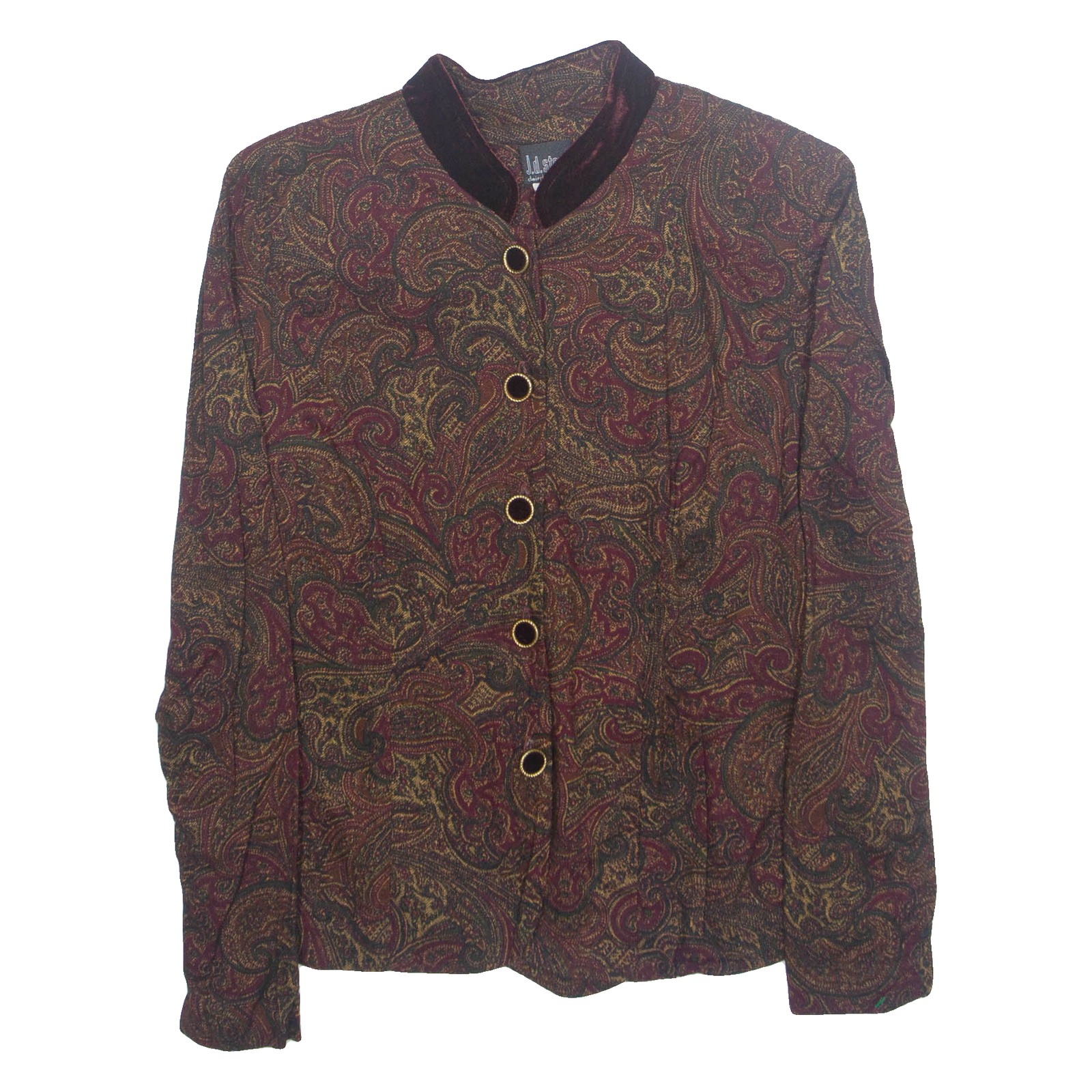 J.D STONE Womens Printed Blouse Brown Long Sleeve Paisley S Refurbished - N/A refurbished available on Cerqular