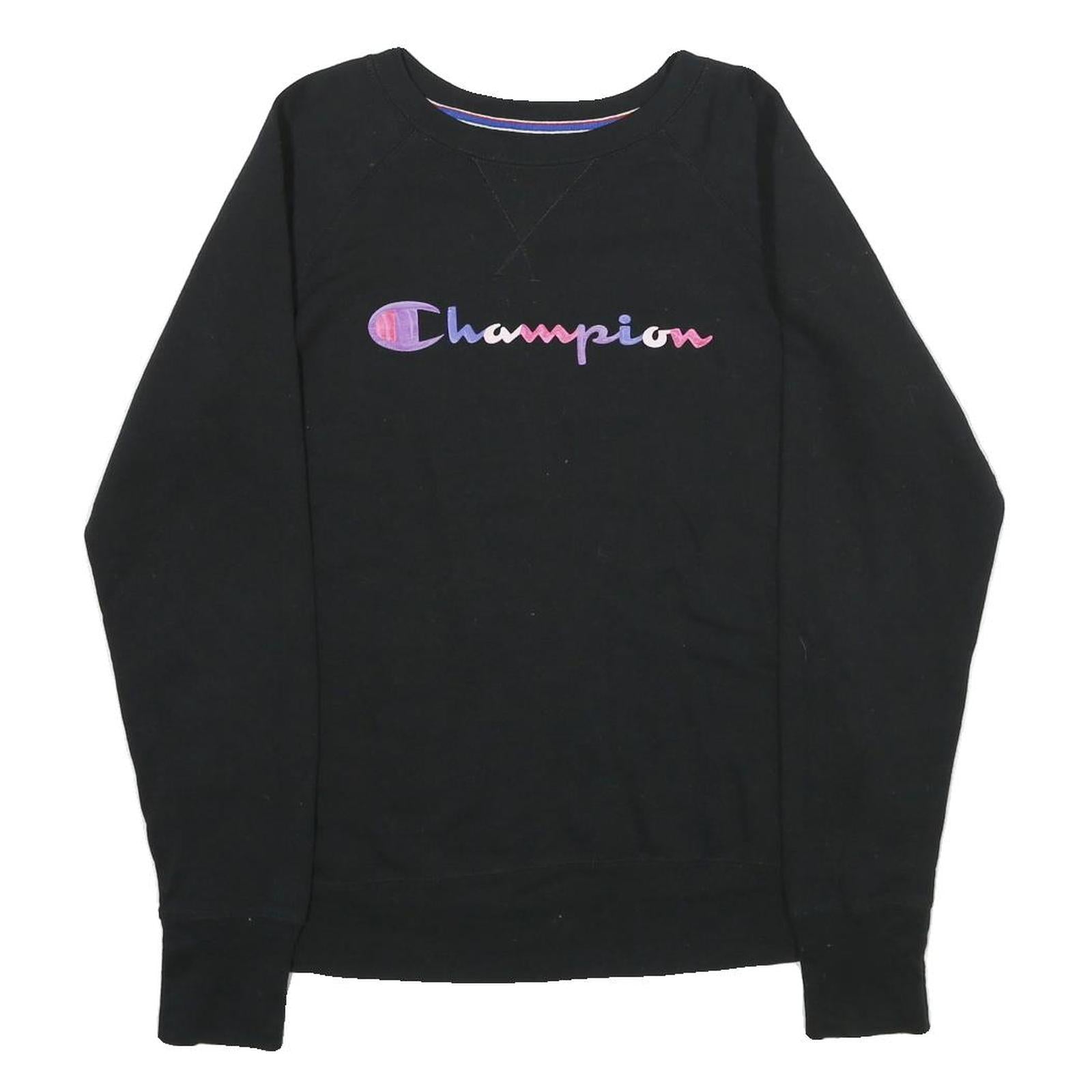 CHAMPION Mens Black Cotton Blend Crew Neck Sweatshirt M Logo Print Casual Refurbished - N/A refurbished available on Cerqular