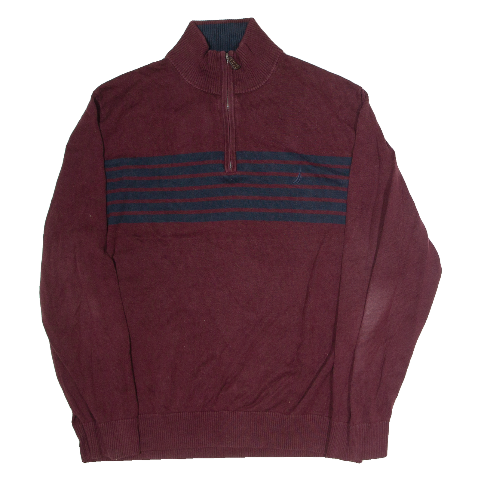 NAUTICA Mens Patterned Jumper Maroon Striped 1/4 Zip Tight Knit XL Refurbished - N/A refurbished available on Cerqular