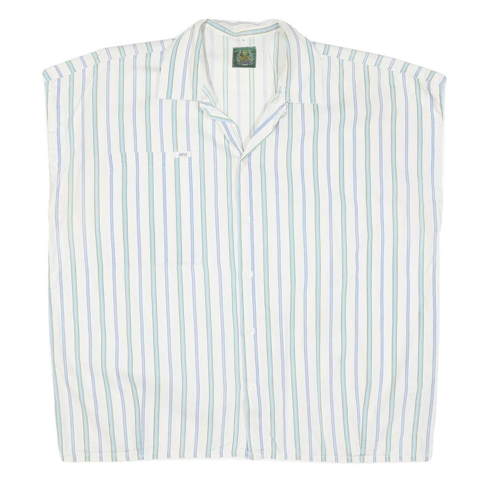 Womens White Blue Green Striped Oversized Shirt L Cotton Blend Casual Summer Refurbished - N/A refurbished available on Cerqular
