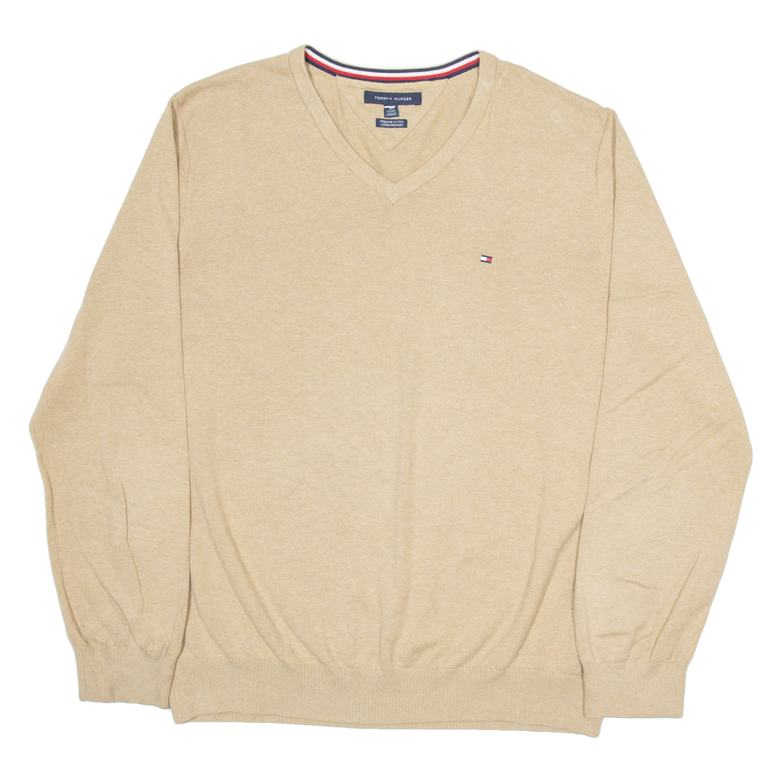 TOMMY HILFIGER Mens Jumper Brown V-Neck Tight Knit XL Refurbished - N/A refurbished available on Cerqular