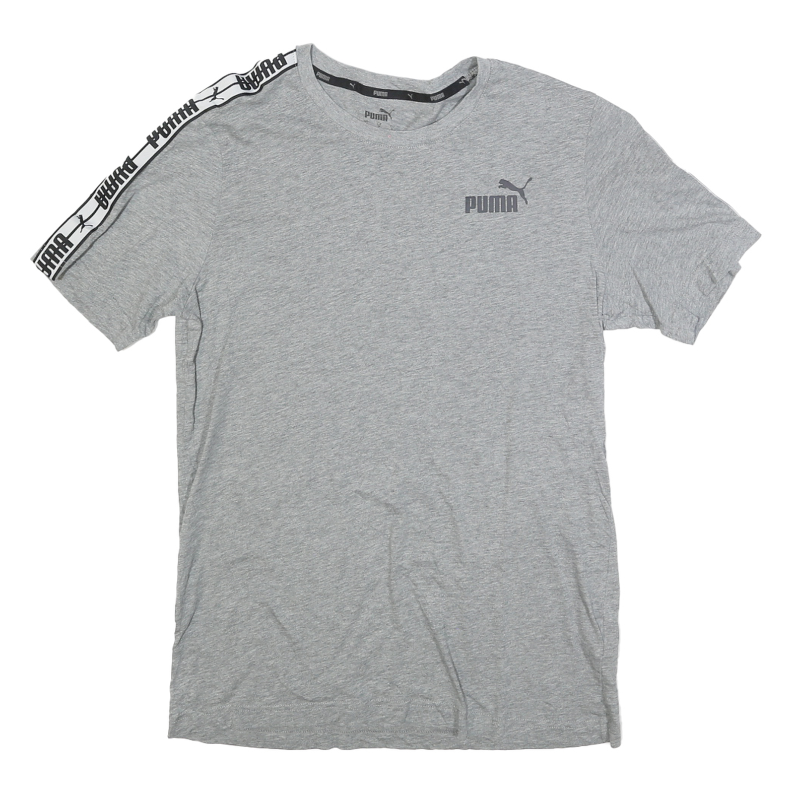 PUMA Mens Grey Slogan Tape Logo Graphic T-Shirt S Short Sleeve Crew Neck Casual Refurbished - N/A refurbished available on Cerqular