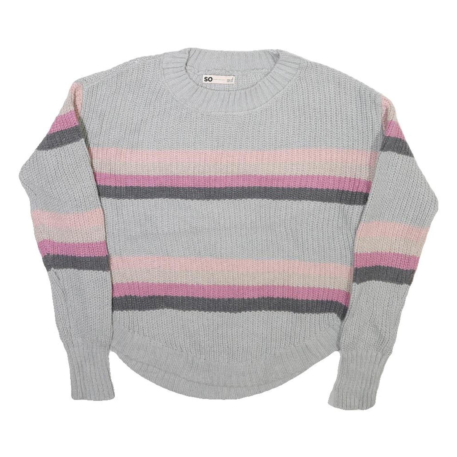 SO Womens Grey Pink Striped Plain Crew Neck Basic Knit Jumper S Casual Cotton Refurbished - N/A refurbished available on Cerqular