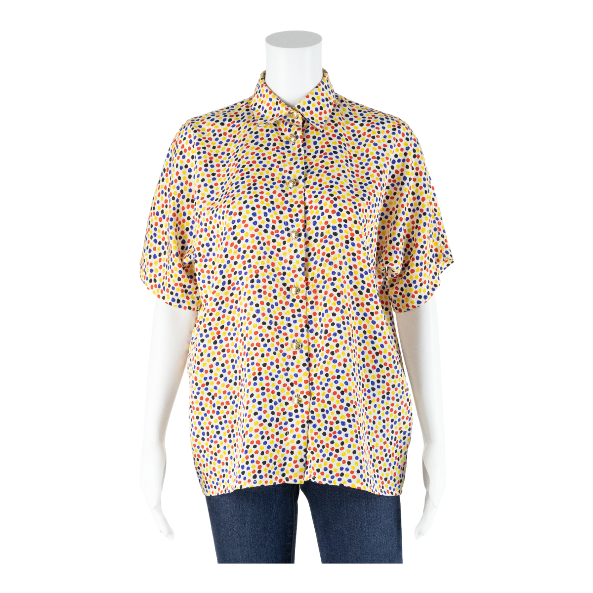 SOLANGE MONDOR Womens Printed Shirt Red Collared Spotted S Refurbished - N/A refurbished available on Cerqular