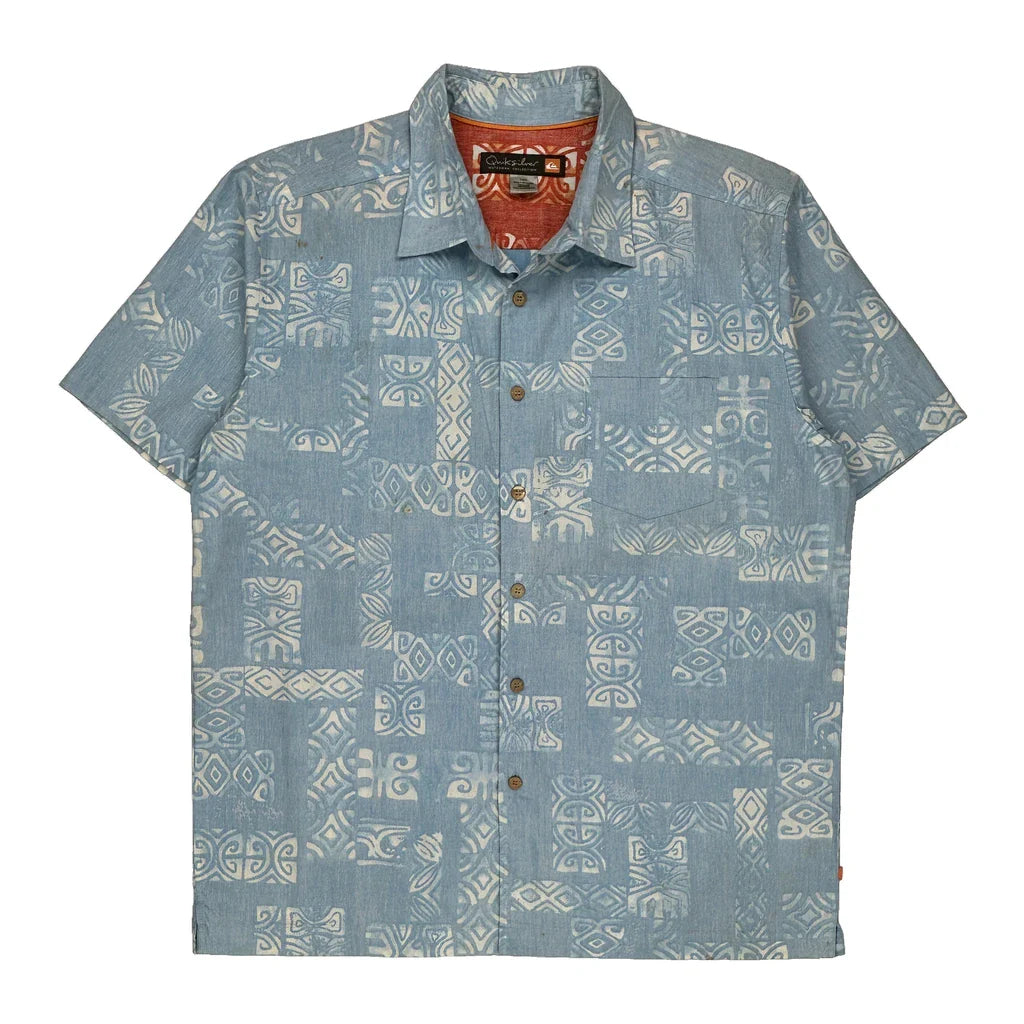 Quiksilver Hawaiian Shirt - Large Blue Cotton Refurbished - Thrifted (note: this is a term often used to describe second- refurbished available on Cerqular